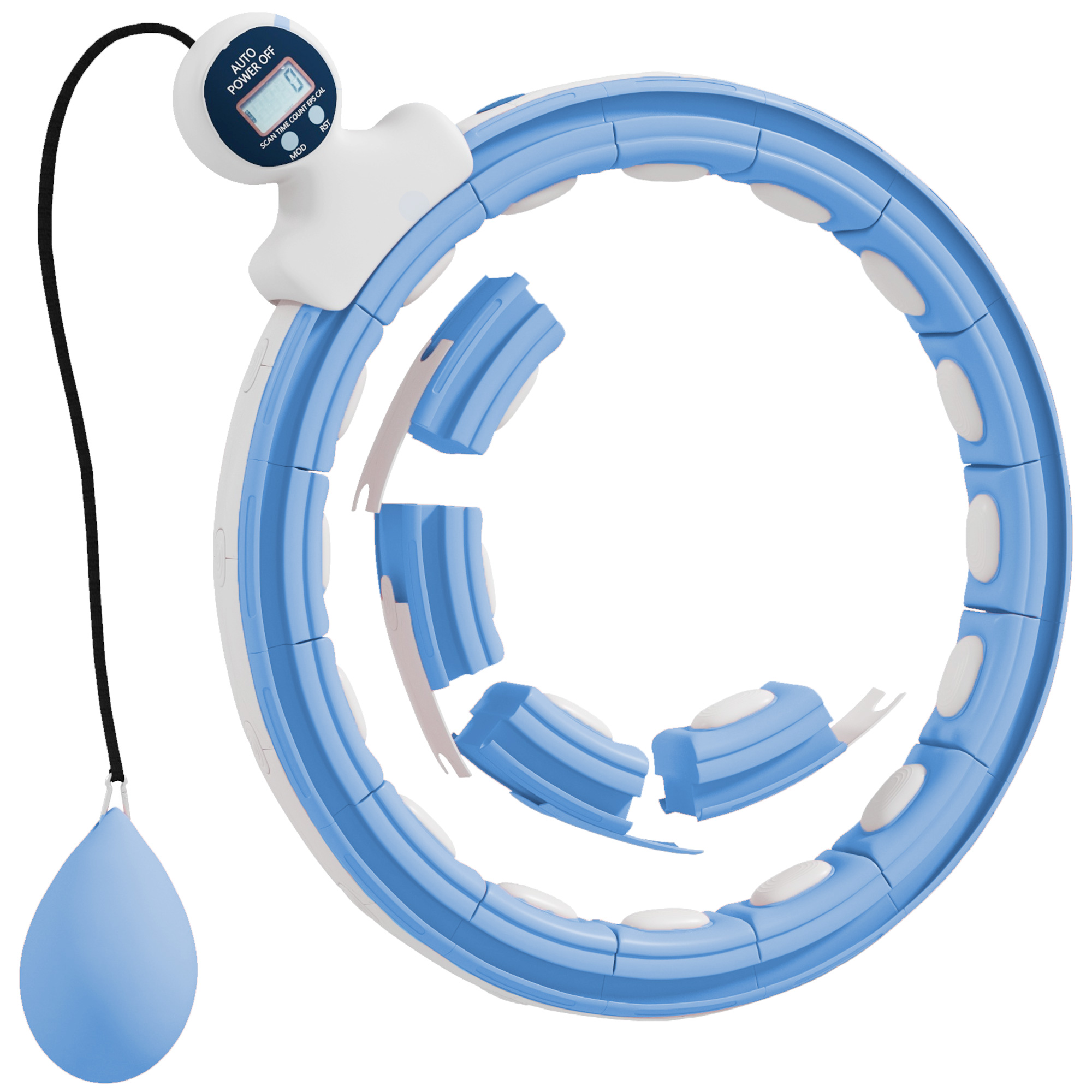 Smart Hula Hoop Reifen Erwachsene mit Gewicht Kugel Zähler 16 Knoten (76-113cm) Hellblau