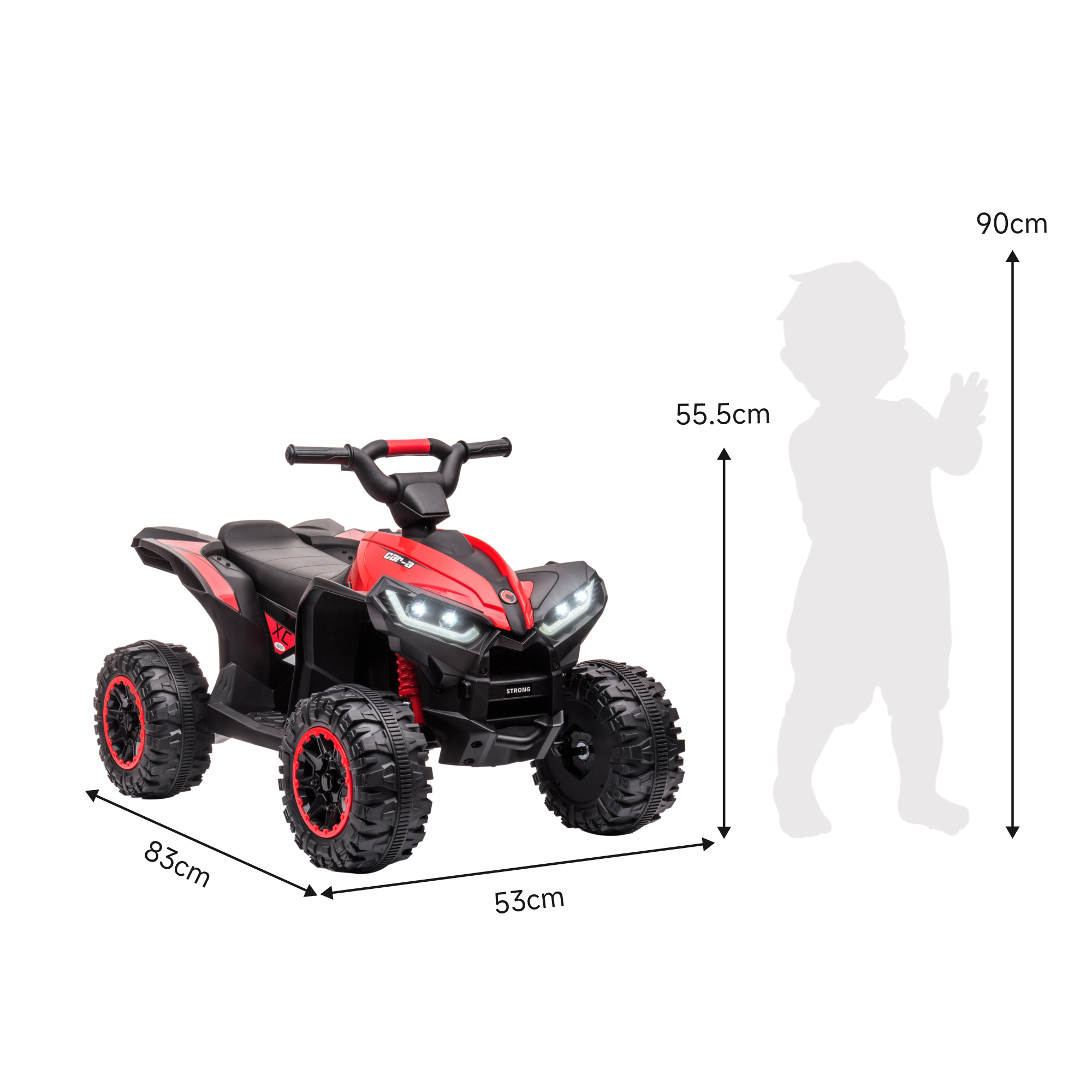 Kinderquad, LED-Scheinwerfer, MP3-Player, Stoßdämpfer, ergonomischer Sitz, Rot+Schwarz