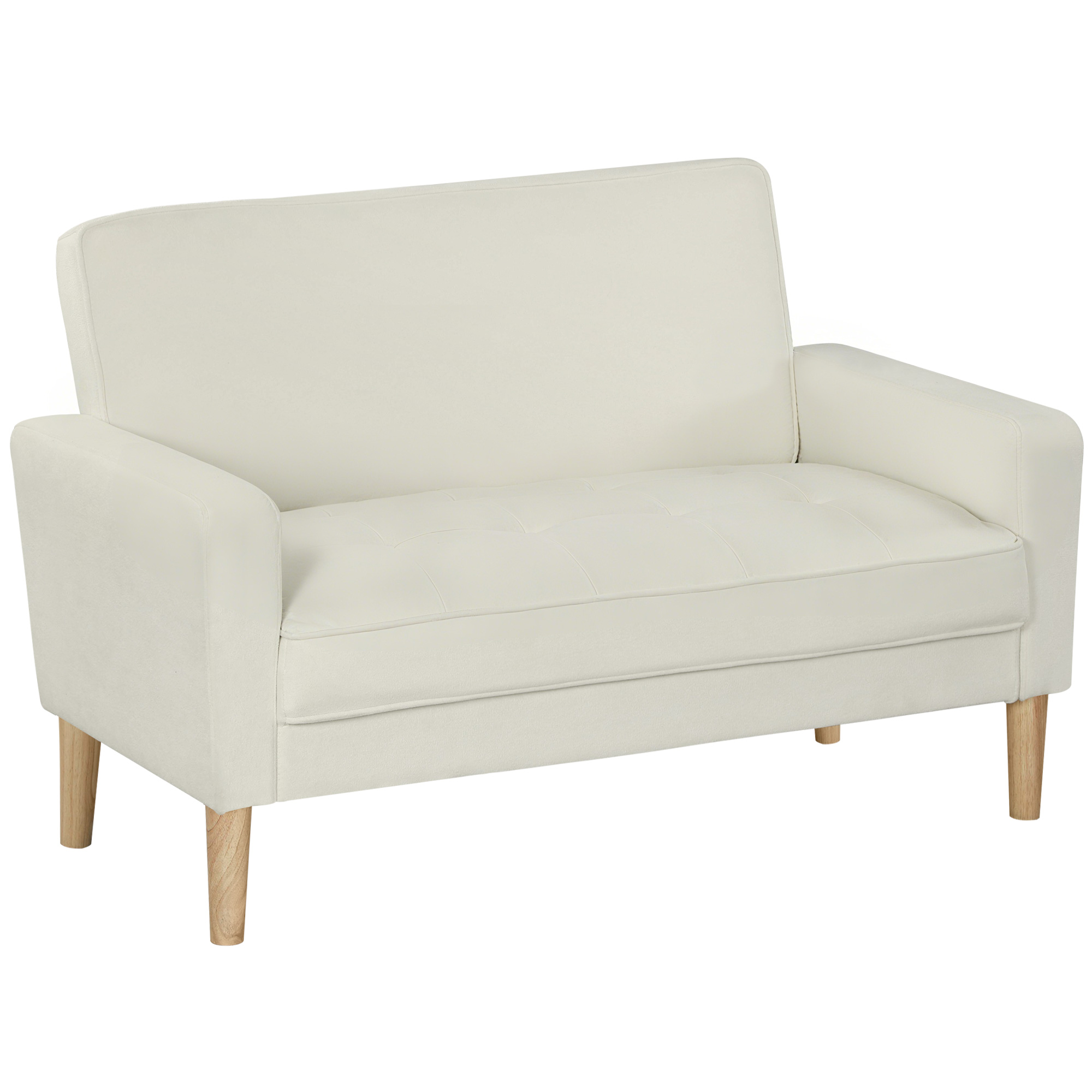 2-Sitzer-Sofa, Doppelsitzsofa mit Kautschukholzbeinen, Polstersofa für Wohnzimmer, Schlafzimmer, Cremeweiß 2-Sitzer-Sofa, Doppelsitzsofa mit Kautschukholzbeinen, Polstersofa für Wohnzimmer, Schlafzimmer, Cremeweiß