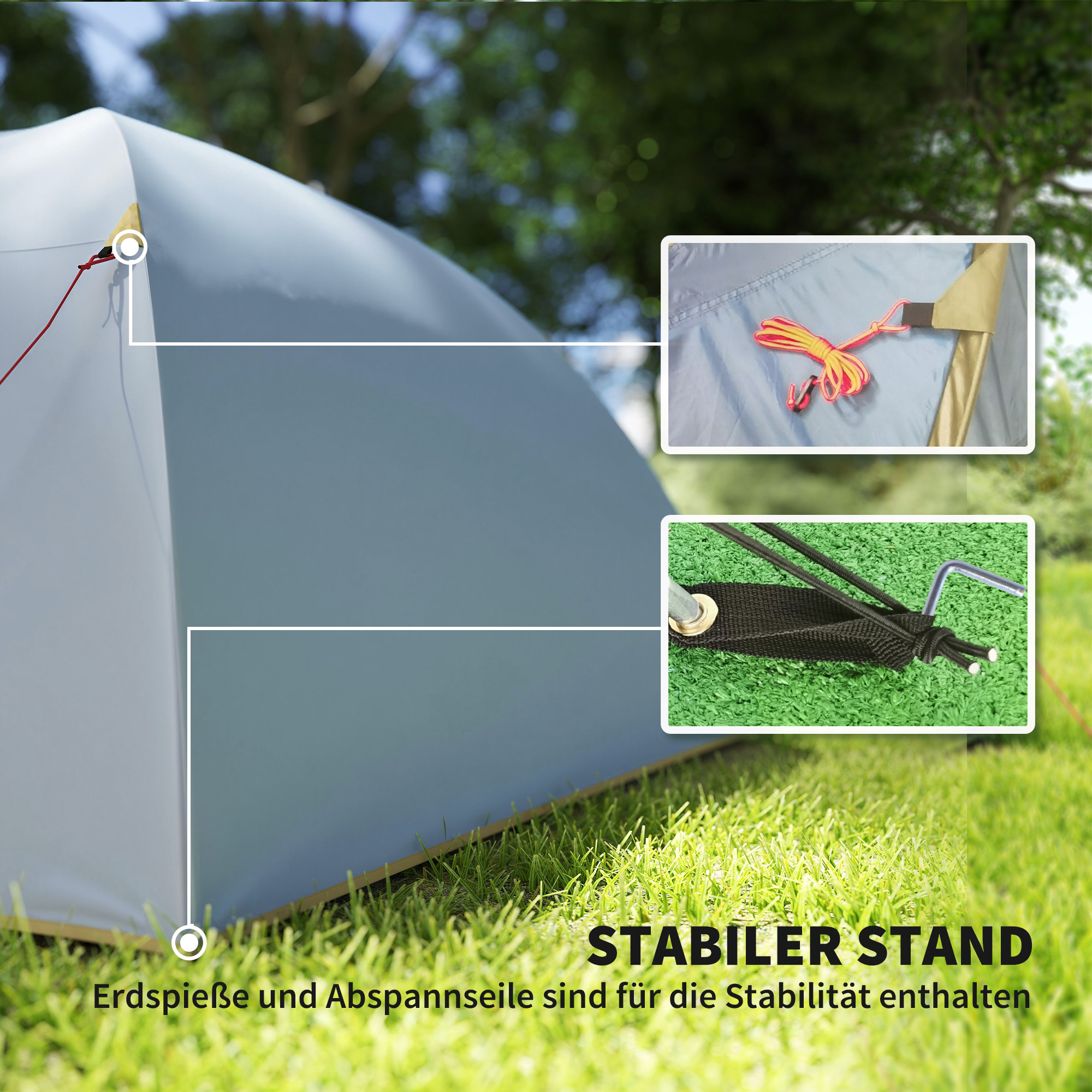 Campingzelt für 4 Personen, wasserdicht Tunnelzelt mit 2 Türen Haken Packtasche 3,45 x 2,4 x 1,3 m Hellblau