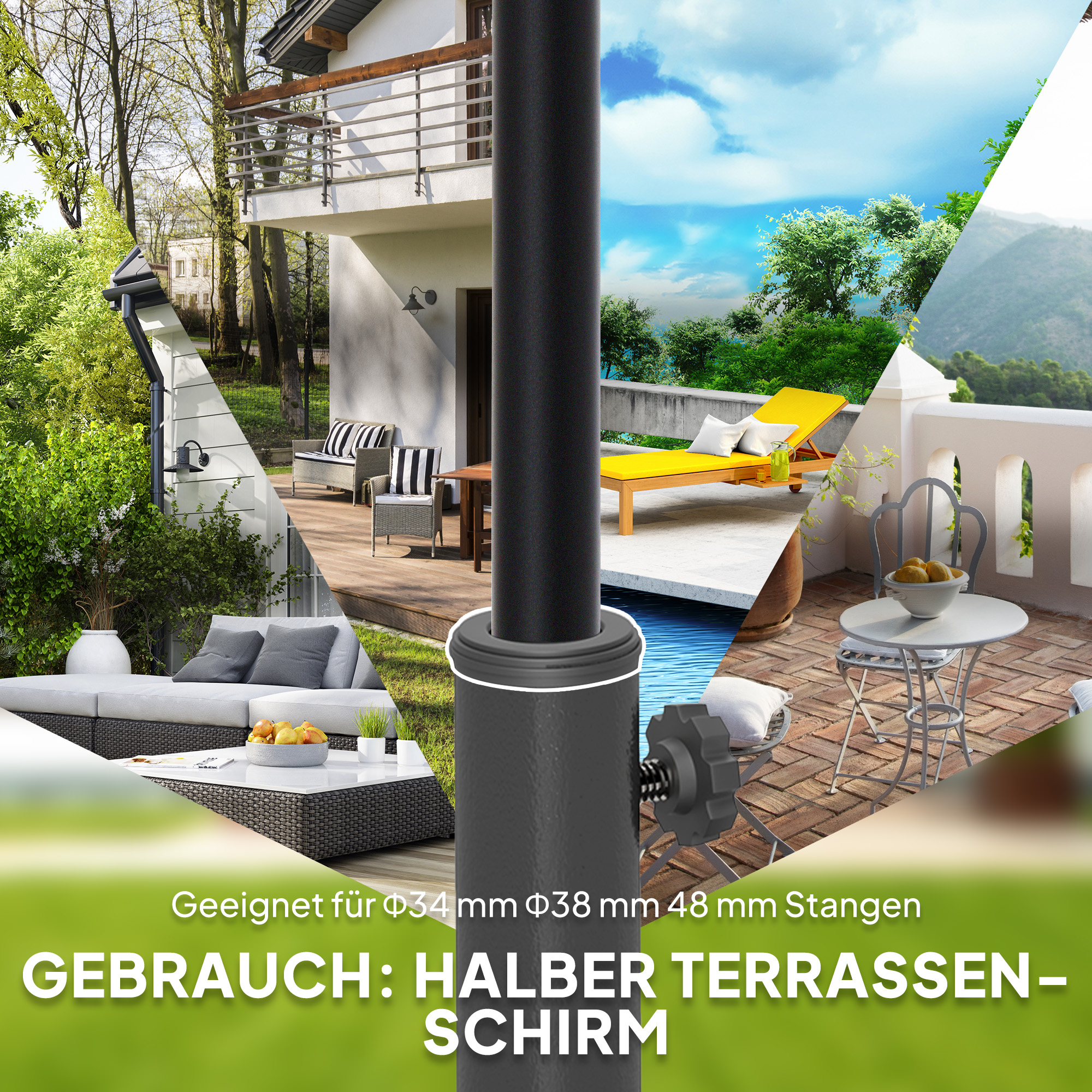 Sonnenschirmständer aus Beton Schirmständer Halbrund Schirmhalter, Schirmgewicht für Sonnenschirm 32/38/48mm