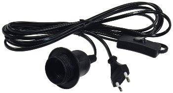 Netzkabel mit Schalter und E27 Fassung, 1,4m + 2m lang, schwarz Netzkabel mit Schalter und E27 Fassung, 1,4m + 2m lang, schwarz