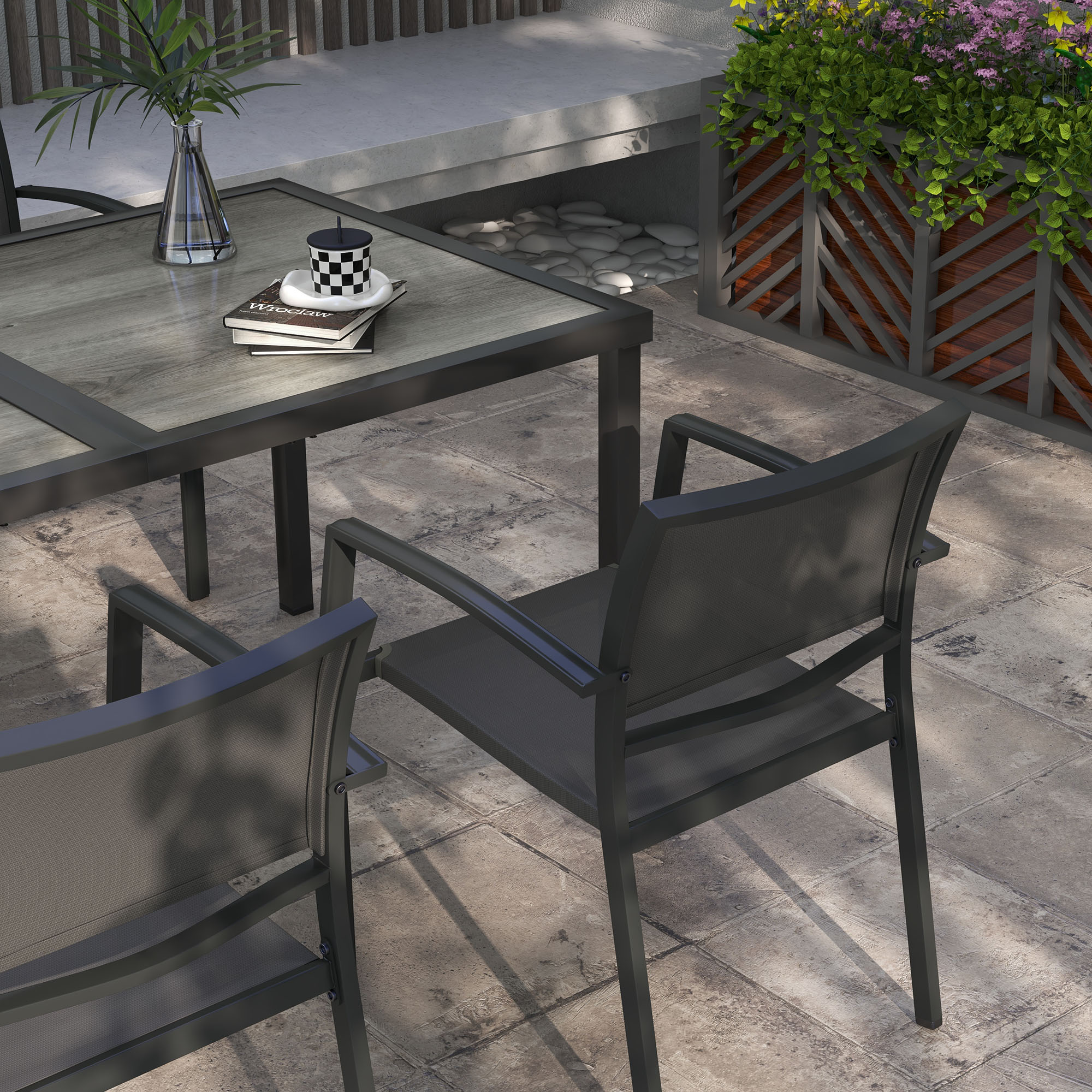 Gartenmöbel-Set Gartensitzgruppe, 1 Tisch, 4 Stühle, 150 x 87 x 72 cm, Grau