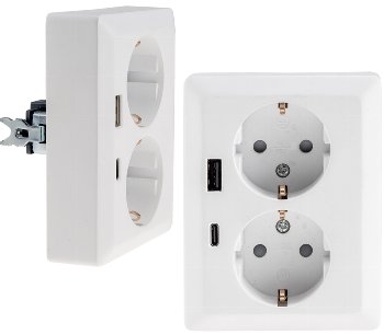 MILOS Schutzkontakt-Steckdose 2-fach, 250V~/ 16A, 1x UP, USB A+C/PD, weiß matt