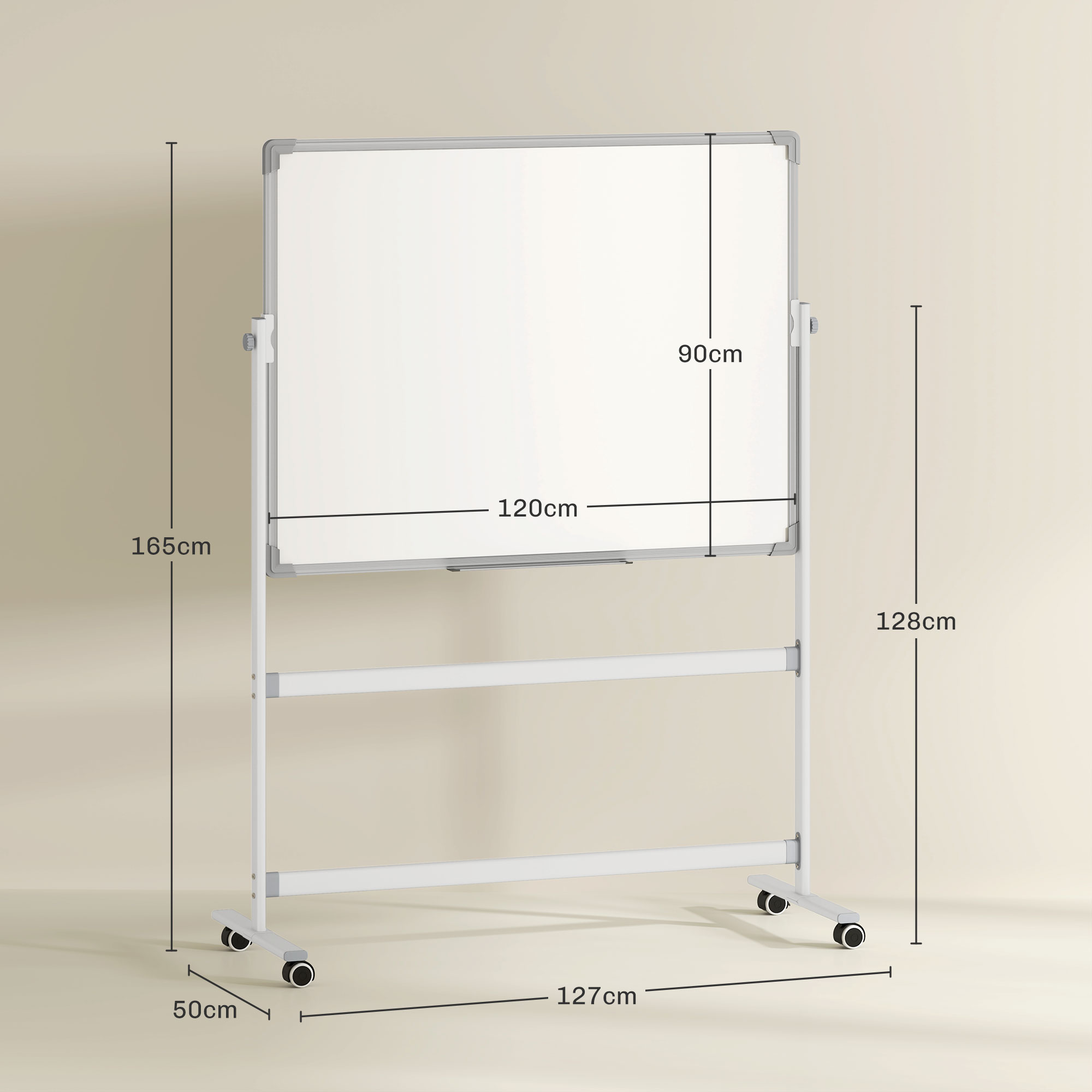 Whiteboard,120 x 90 cm, magnetisch, drehbar, mobil, inkl, Marker & Schwamm, Metallgestell, Weiß