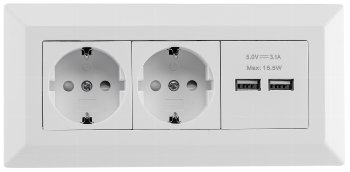 2-fach Steckdosenblock + 2x USB, weiß ma, 250V~/ 16A, Aufbaumontage, USB 3,1A