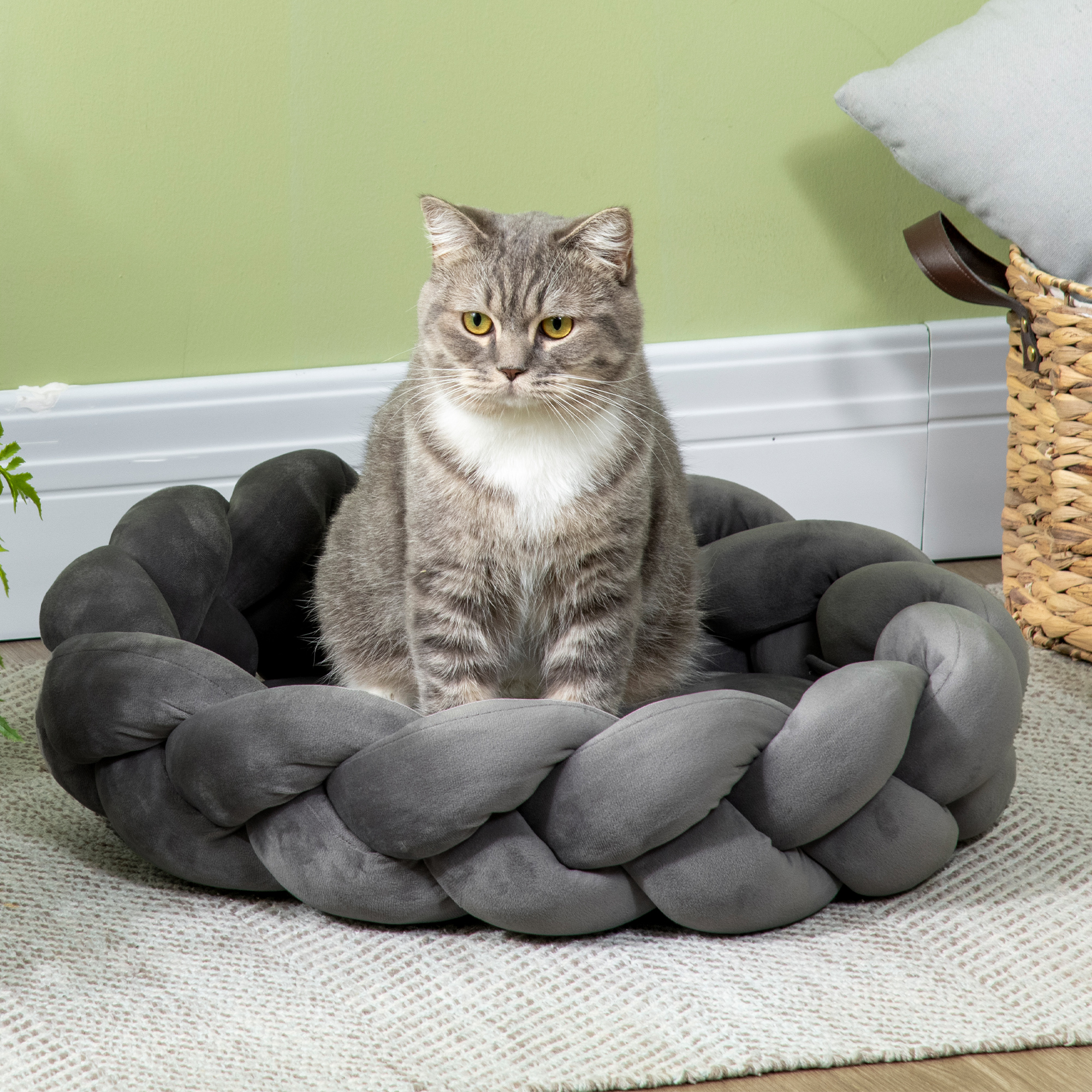 Haustierbett inkl, Kissen, Katzenbett, Hundekorb, waschbar, 55 cm x 55 cm x 14 cm, Grau