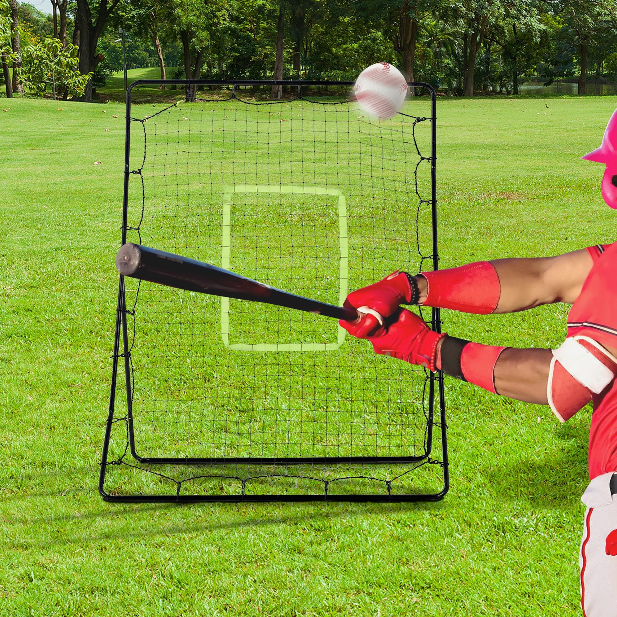 Baseball-Rückprallnetz, wetterbeständig, Metallrahmen, grüne Trefferzone, 174H x 123B x 90T cm