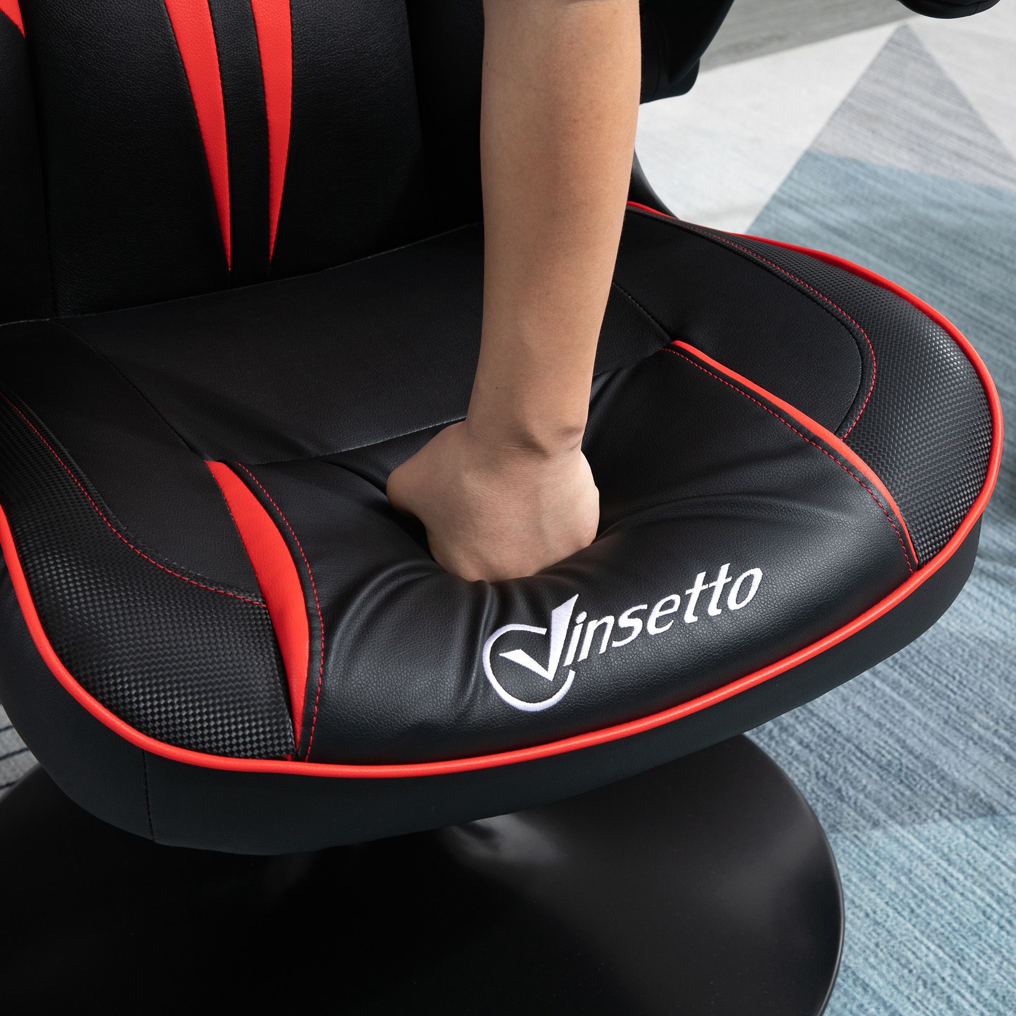 Gaming Stuhl ergonomischer Computerstuhl mit Wippfunktion Drehstuhl höhenverstellbar Stahl Schwarz+Rot 67 x 70 x 106-112 cm