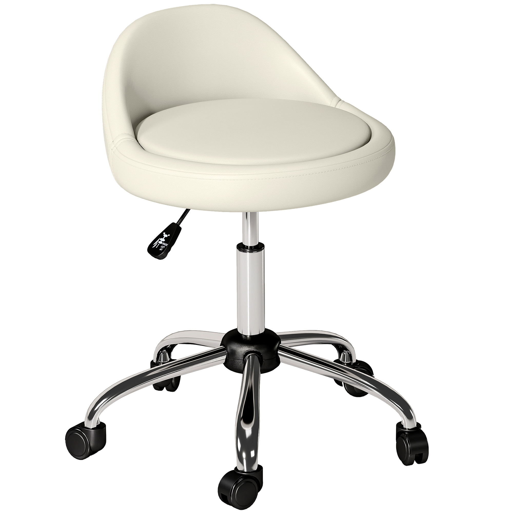 Arbeitshocker Drehhocker Rollhocker, höhenverstellbar, drehbare Sitzfläche, 50cm x 50 cm x 83 cm, Weiß