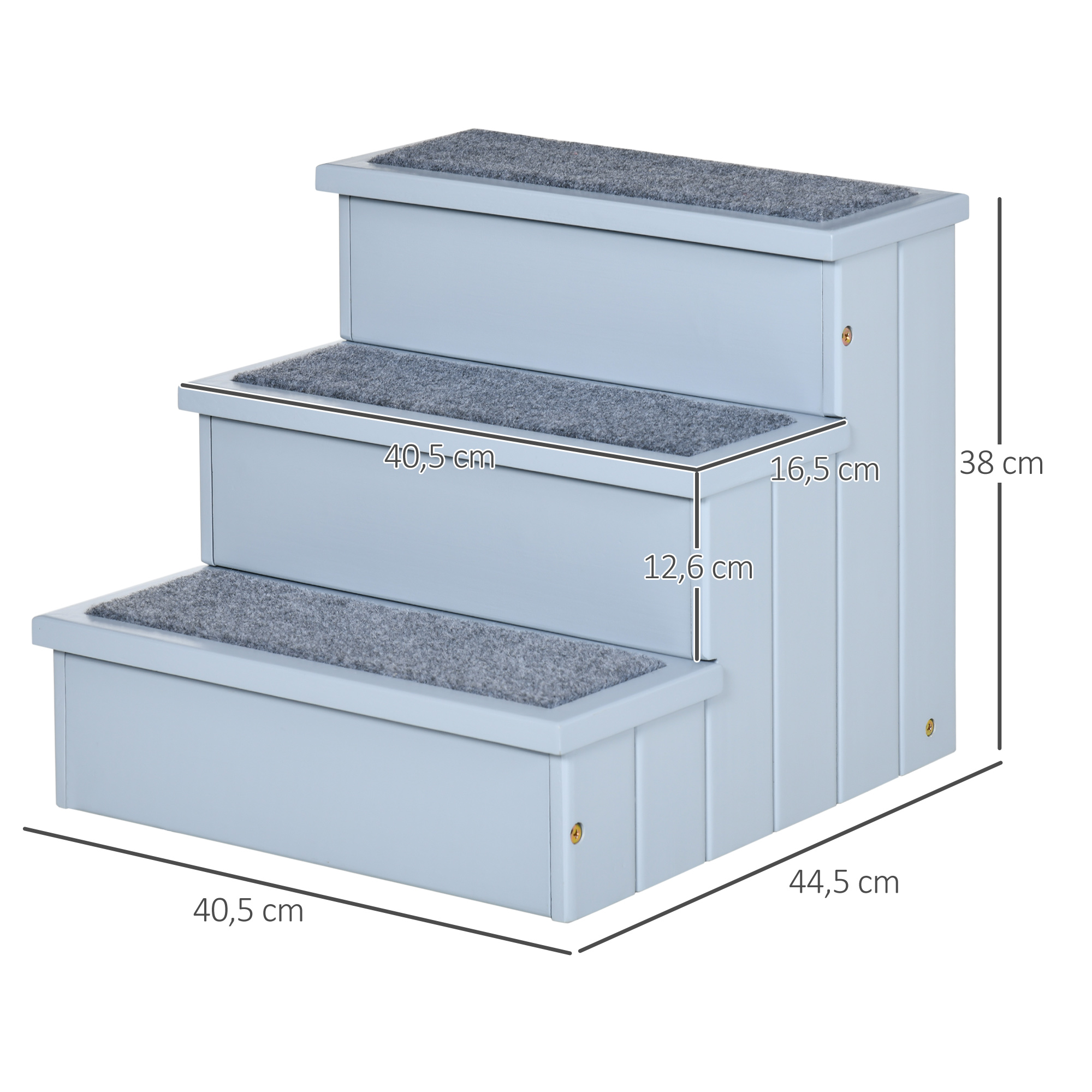 Hundetreppe 3 Stufen 38 cm Hoch Haustiertreppe für kleine bis mittelgroße Hunde Katzentreppe Hunderampe Einstiegshilfe für Bett, Sofa, Couch und Auto Grau