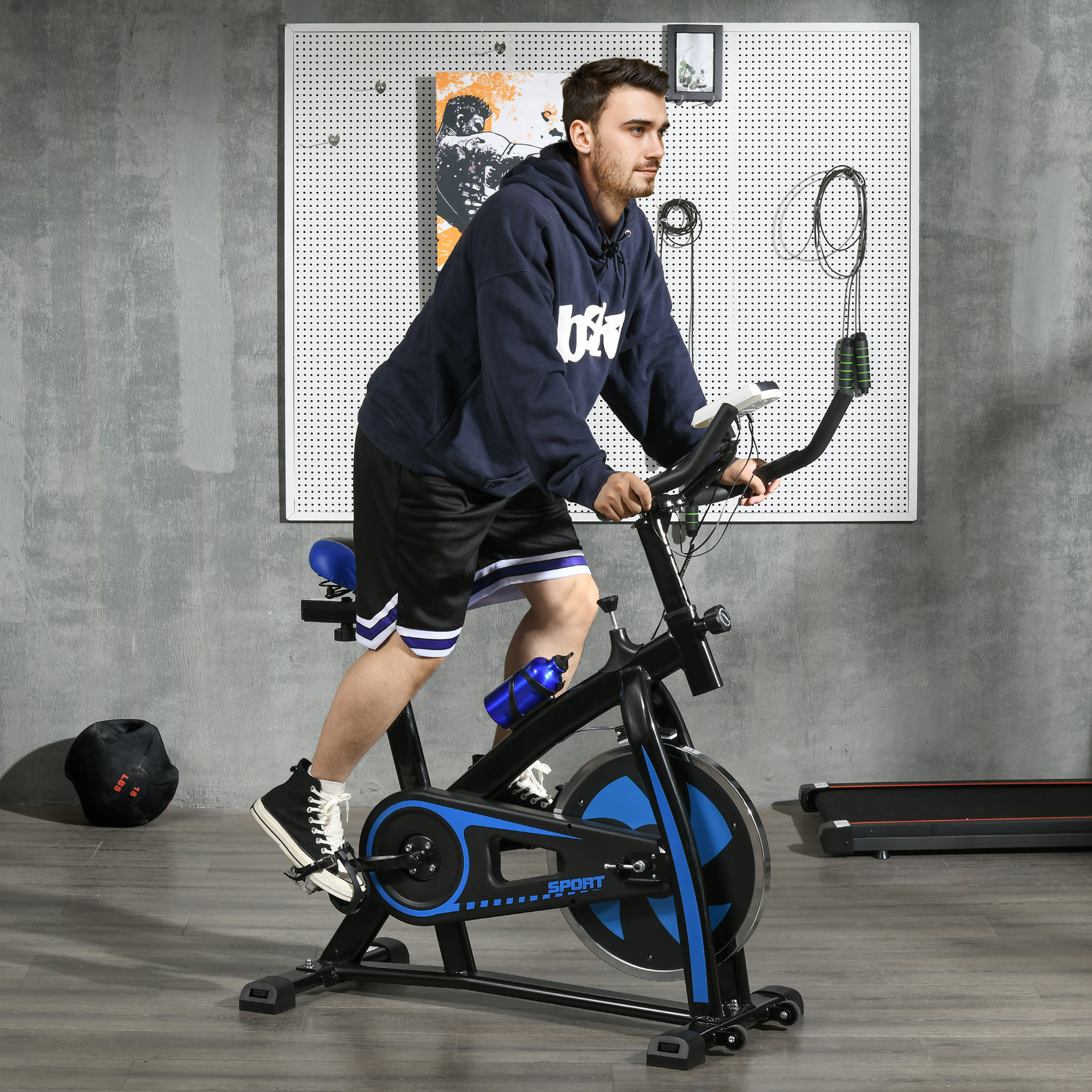 Heimtrainer, leise, anpassbarer Widerstand, Pulssensor, Monitor, Blau