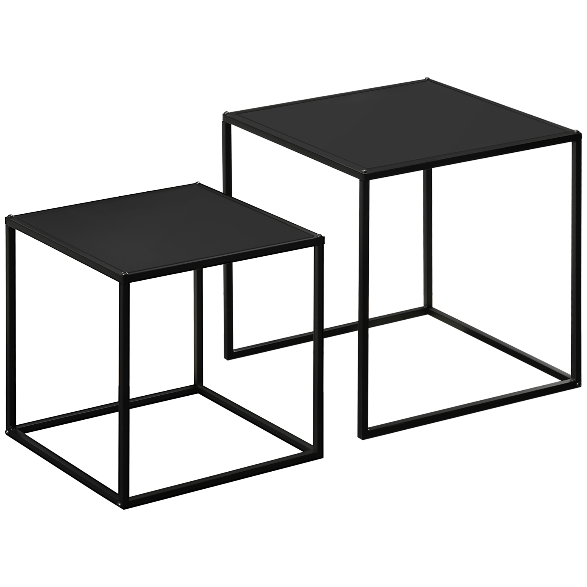 Beistelltisch, Couchtisch, Satztisch, 2er-Set, modernes Design, Stahlrahmen, schwarz, 40 x 40 x 40cm Beistelltisch, Couchtisch, Satztisch, 2er-Set, modernes Design, Stahlrahmen, schwarz, 40 x 40 x 40cm