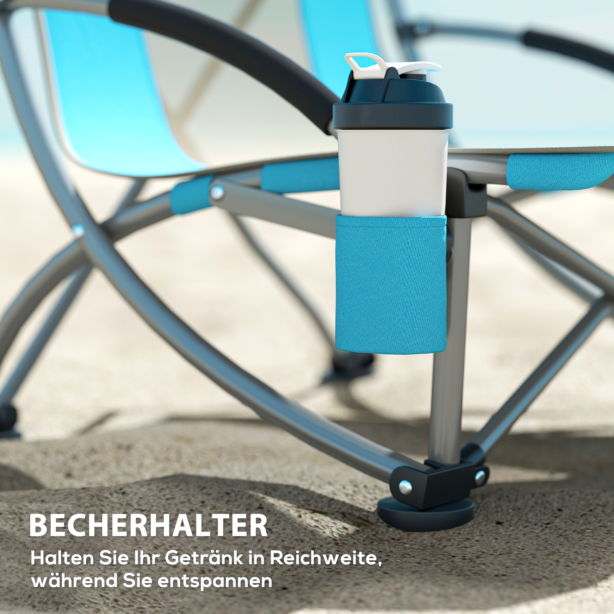 2er Set Campingstühle klappbar Campingstuhl mit Getränkehalter Netzrückenlehne bis 120 kg Blau