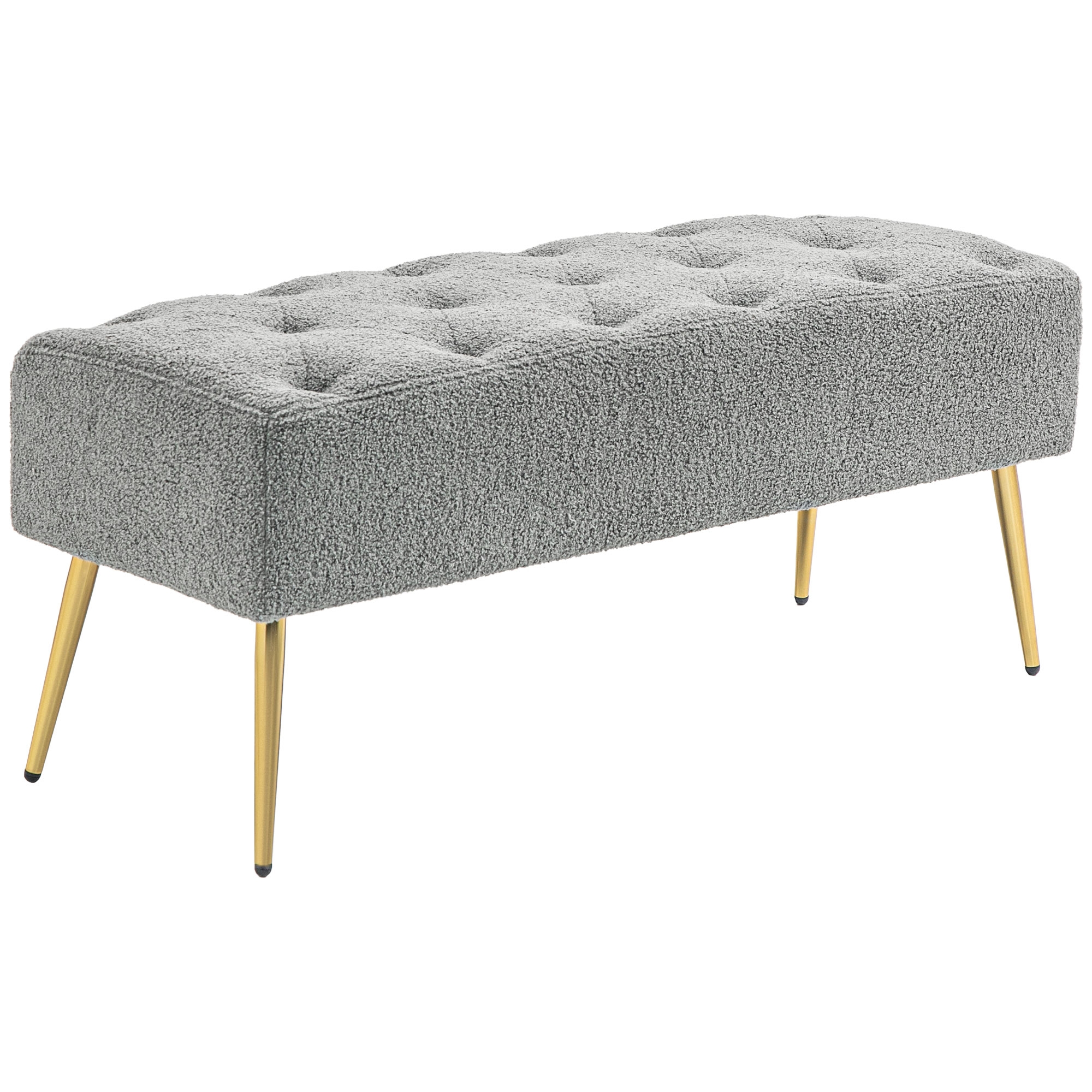 Bettbank, Sitzbank, weicher Bezug in Lammwoll-Optik, bis 120 kg, vergoldete Stahlbeine, 112x41x46cm, Grau