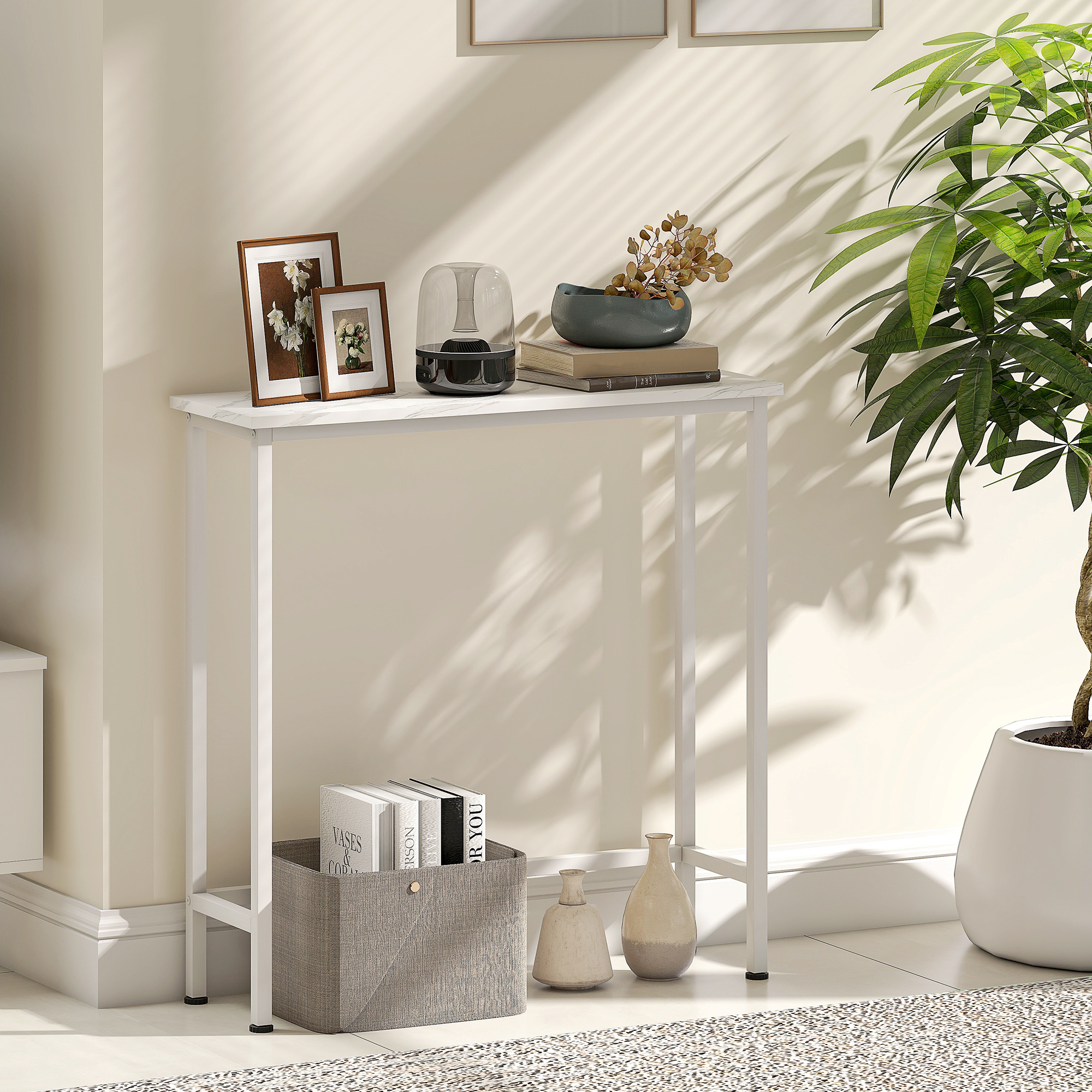 Konsolentisch Flurtisch mit verstellbar Fußpads, Kippschutz 75 x 24 x 76 cm für Kleinen Raum Weiß