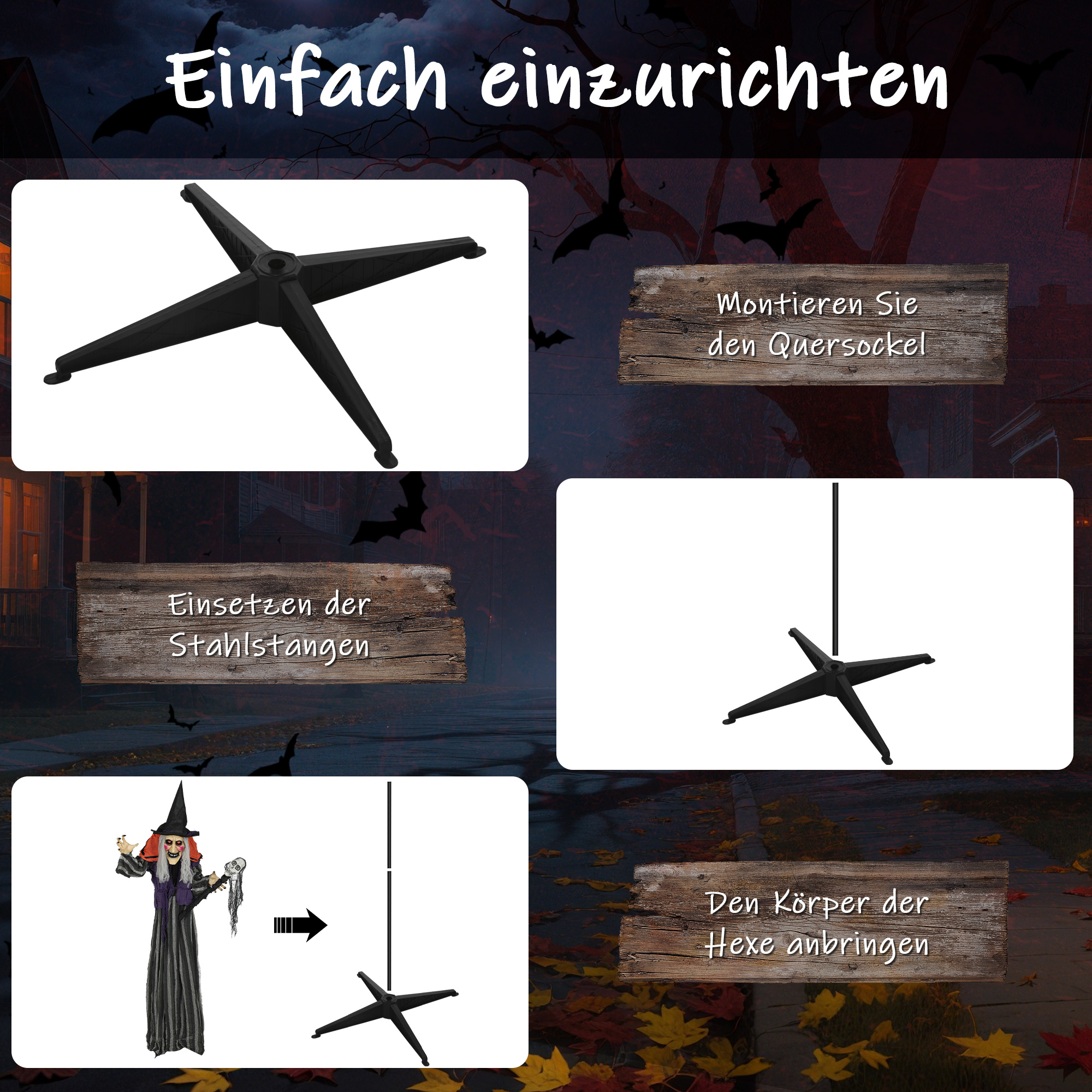 160 cm Halloween Dekoration Halloween Hexe mit LED-Lichter, Soundfunktion verstellbare Arme, Körper