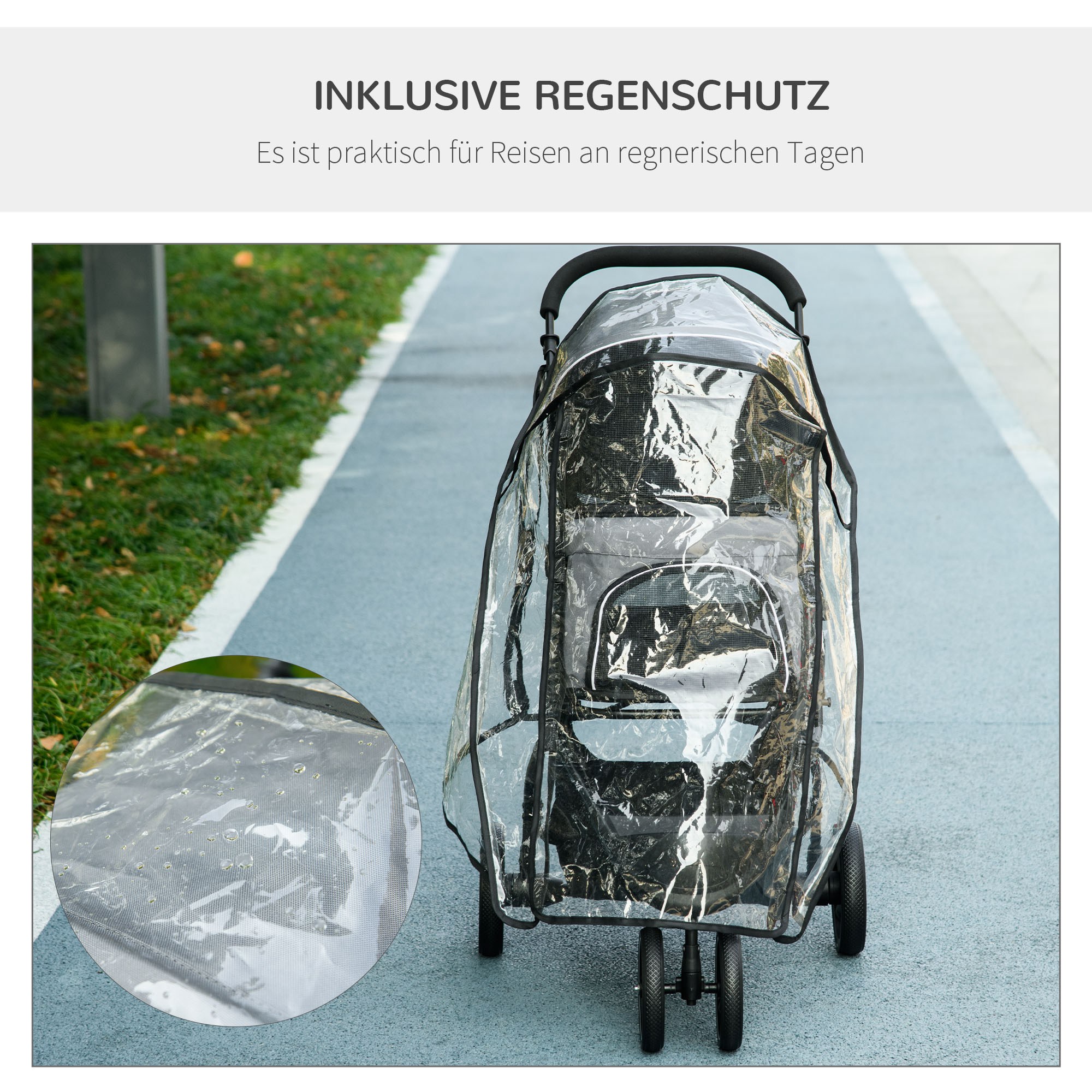 Hundebuggy Haustierwagen bis 10kg klappbar Regenschutz 2 Sicherheitsleinen 83cm x 55cm x 101cm Grau + Schwarz