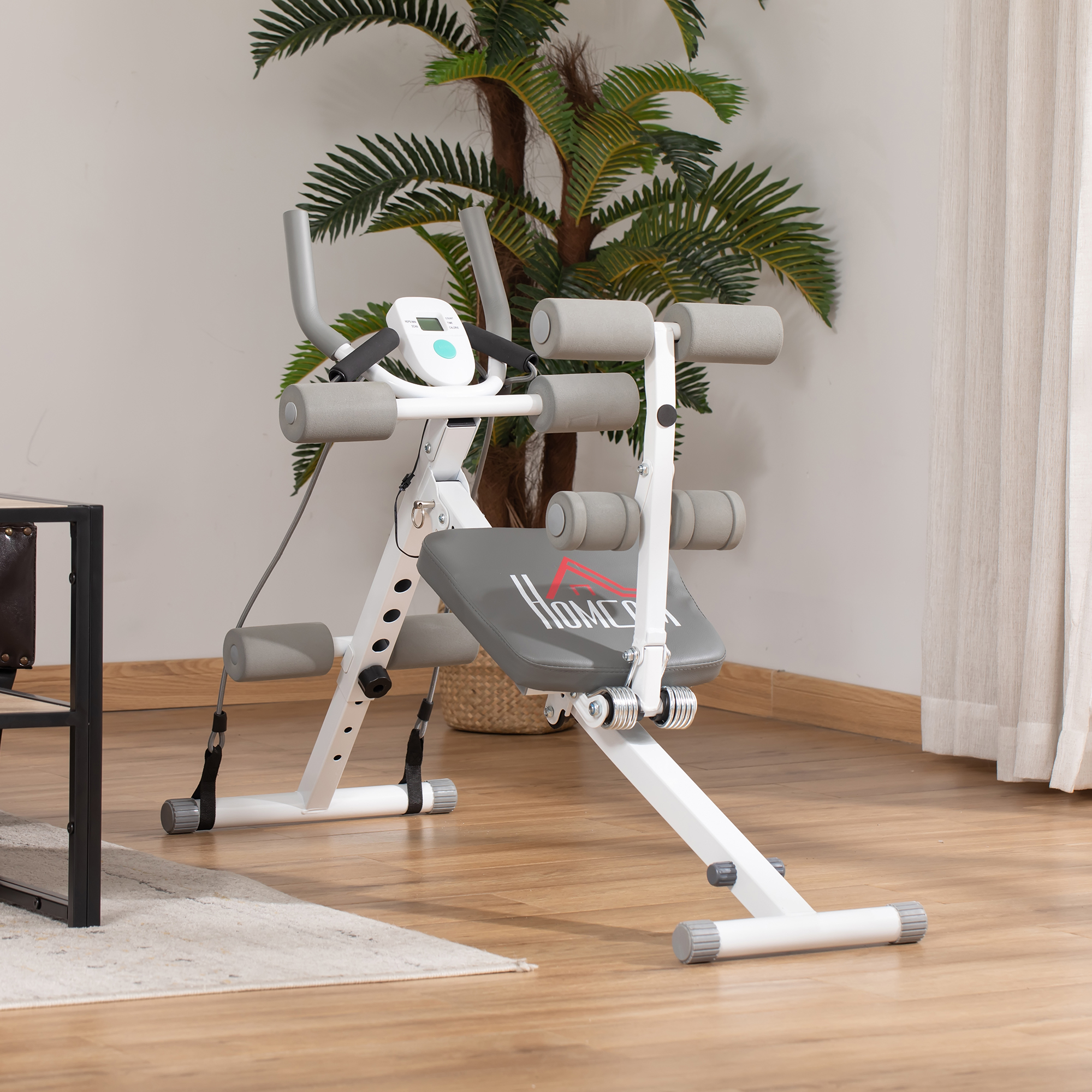 2-in-1 Trainingsgerät für Sit-ups, mit LCD-Monitor, Fitness-Gerät für Zuhause, Stahl, Kunstleder
