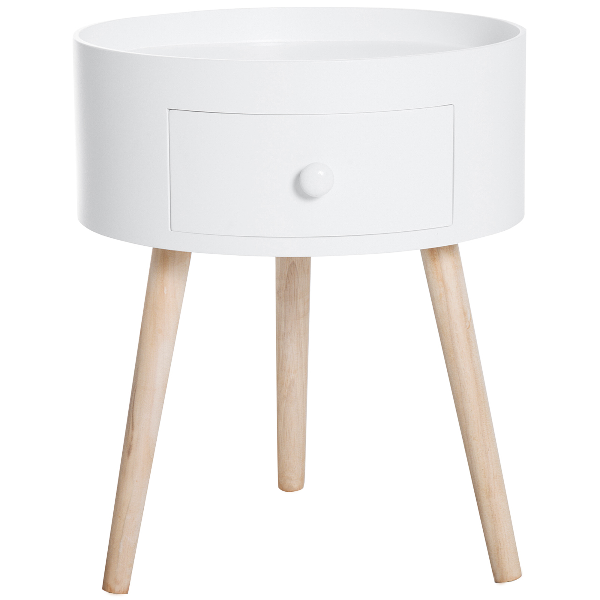 Couchtisch mit Schublade, rund, Skandi-Design, Schutzrand, Holz, Ø38 x H45 cm, Weiß Couchtisch mit Schublade, rund, Skandi-Design, Schutzrand, Holz, Ø38 x H45 cm, Weiß