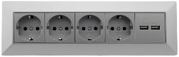 4-fach Steckdosenblock + 2x USB, silber, 250V~/ 16A, Aufbaumontage, USB 3,1A