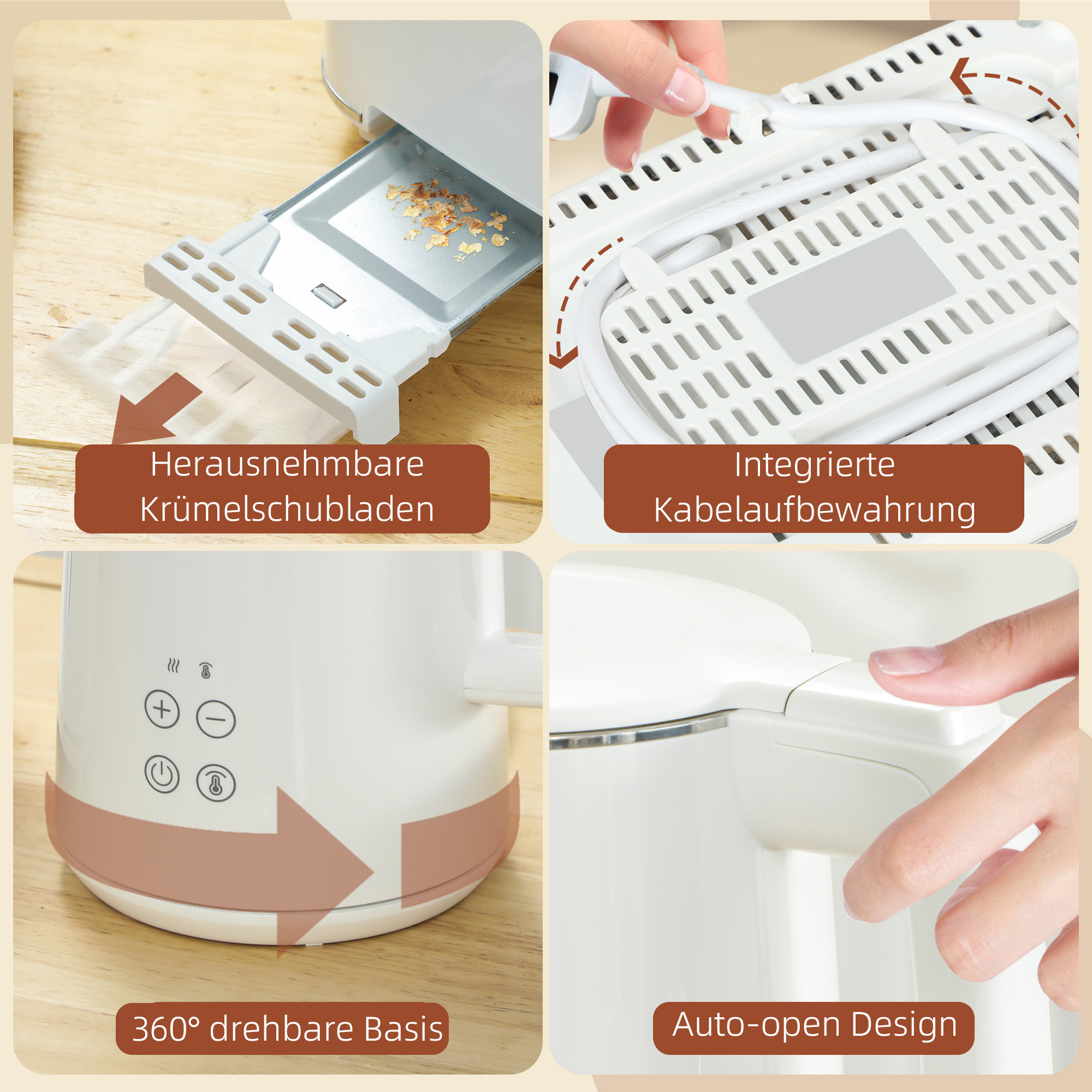 Küchenset mit Wasserkocher und Toaster, 7 Bräunungsstufen, schnelles Kochen, Edelstahl, Kunststoff, Weiß