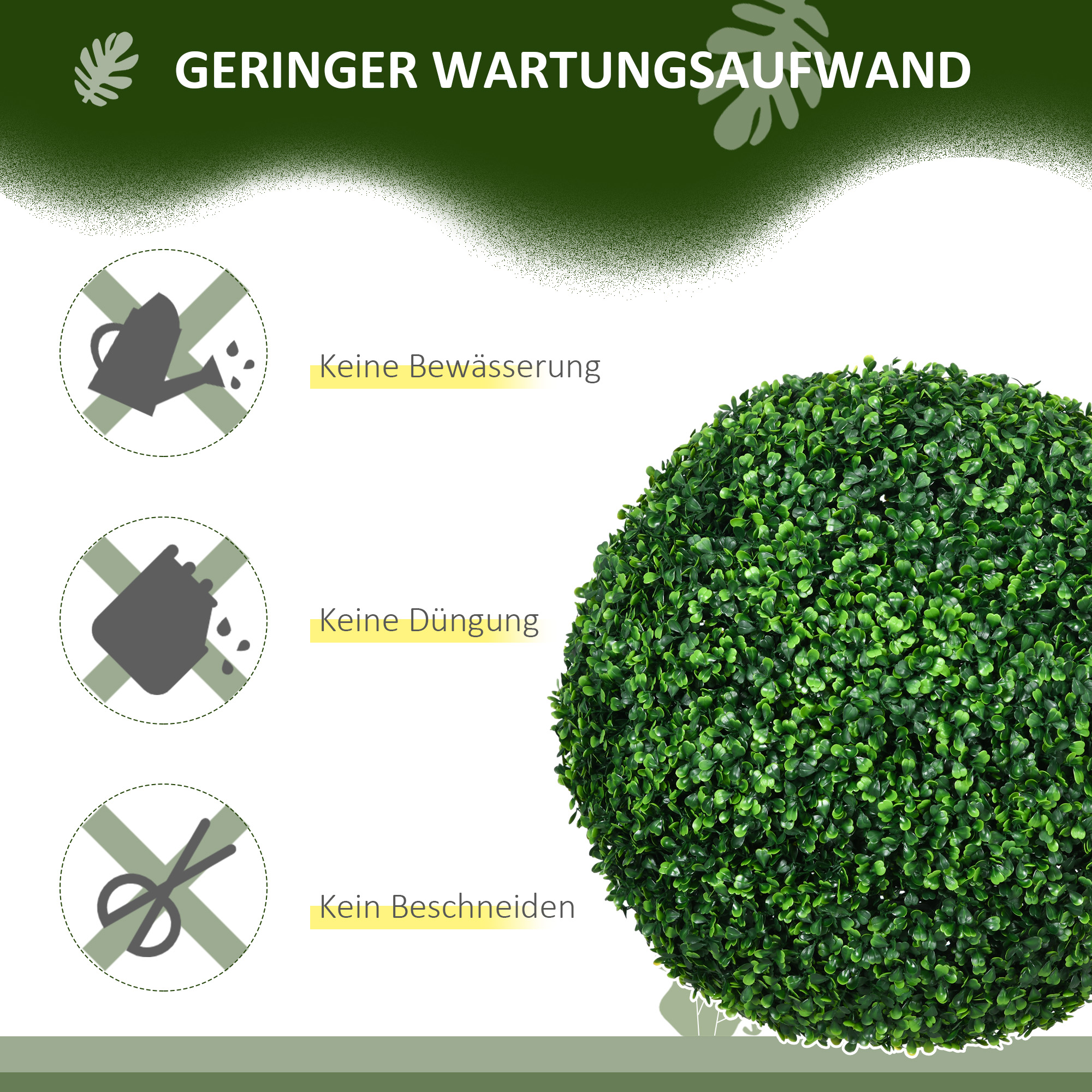 2er-Set Buchsbaumkugel, Künstliche Pflanzen, Zimmerpflanze mit UV-Schutz, Deko-Pflanze, für Indoor, Outdoor, Grün