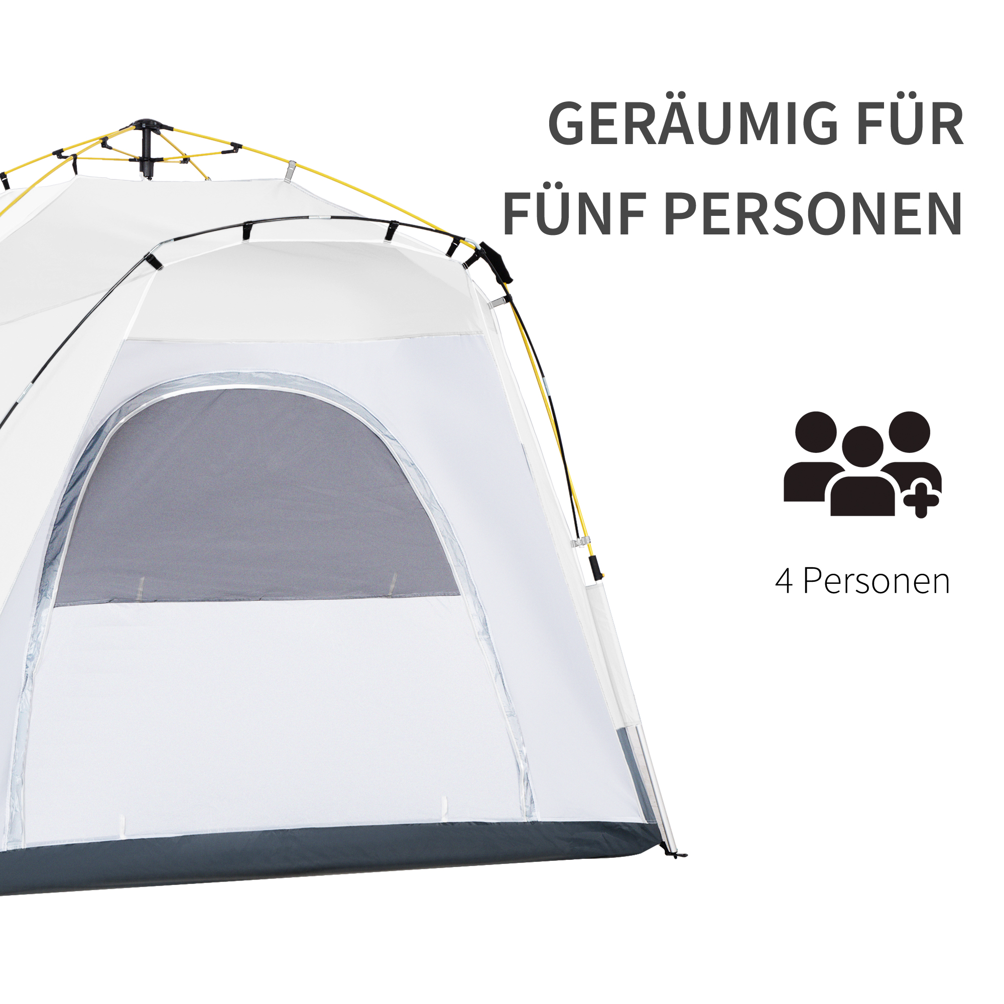 Pop Up Kuppelzelt für 4 Personen leicht, stabil wasserdicht UV 50+ mit Haken Tür Fenster, Bodenplane