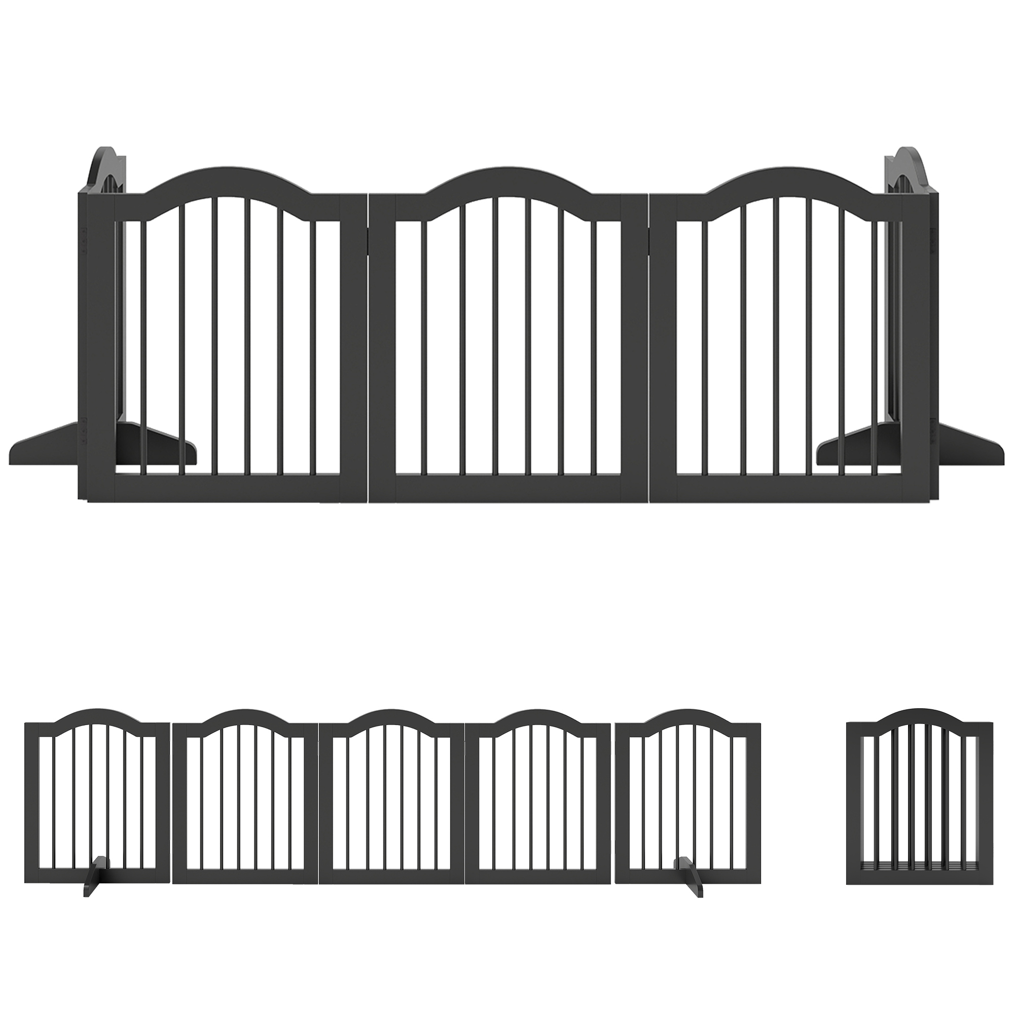 Absperrgitter Hund Freistehendes Schutzgitter mit Füßen, Klappbar Hundegitter, 5 Paneelen, 261,5 x 29,5 x 61 cm, Schwarz