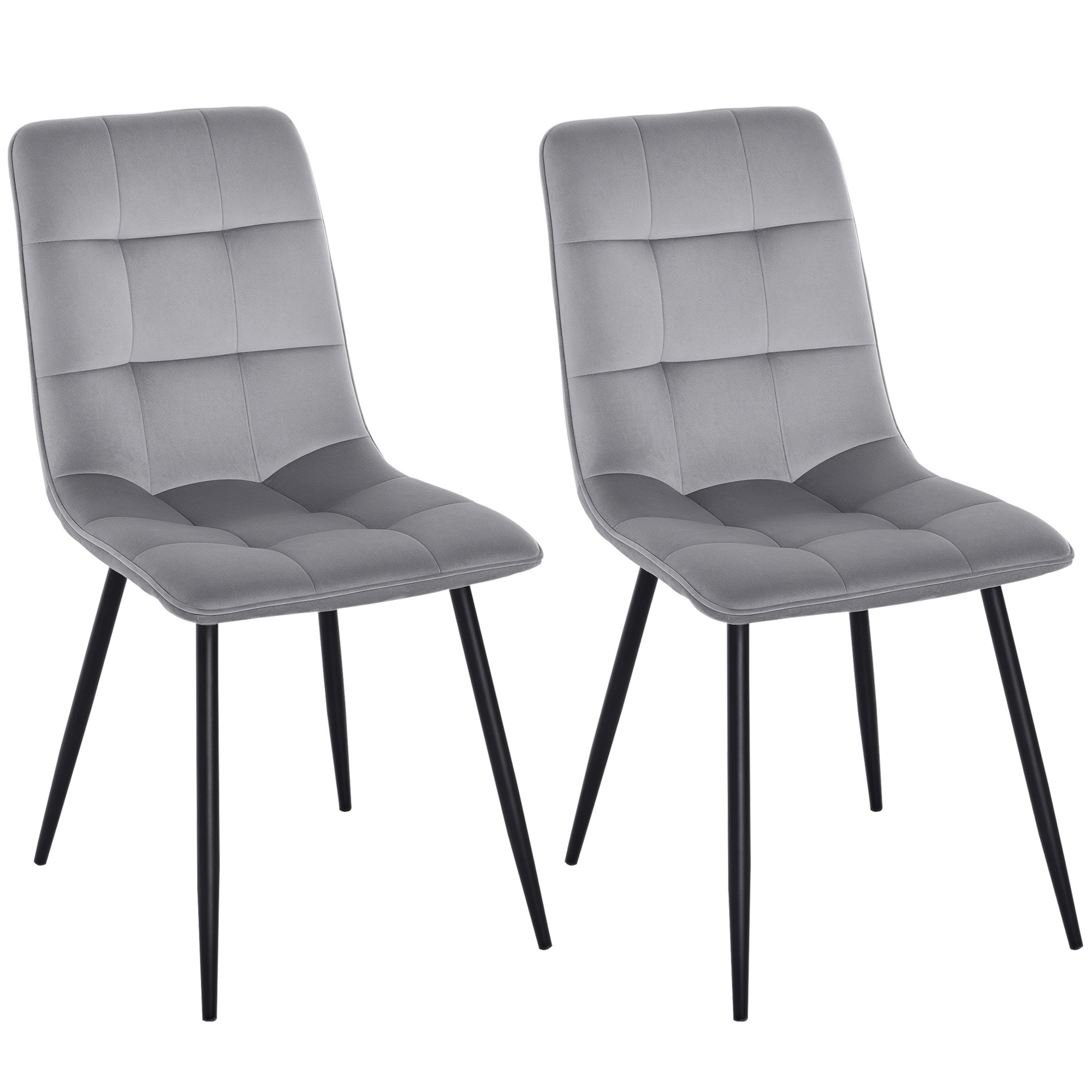 2er-Set Esszimmerstuhl Polsterstuhl Küchenstuhl mit Samt-Optik Esstisch Samt Metall Grau+Schwarz 45 x 63 x 90 cm