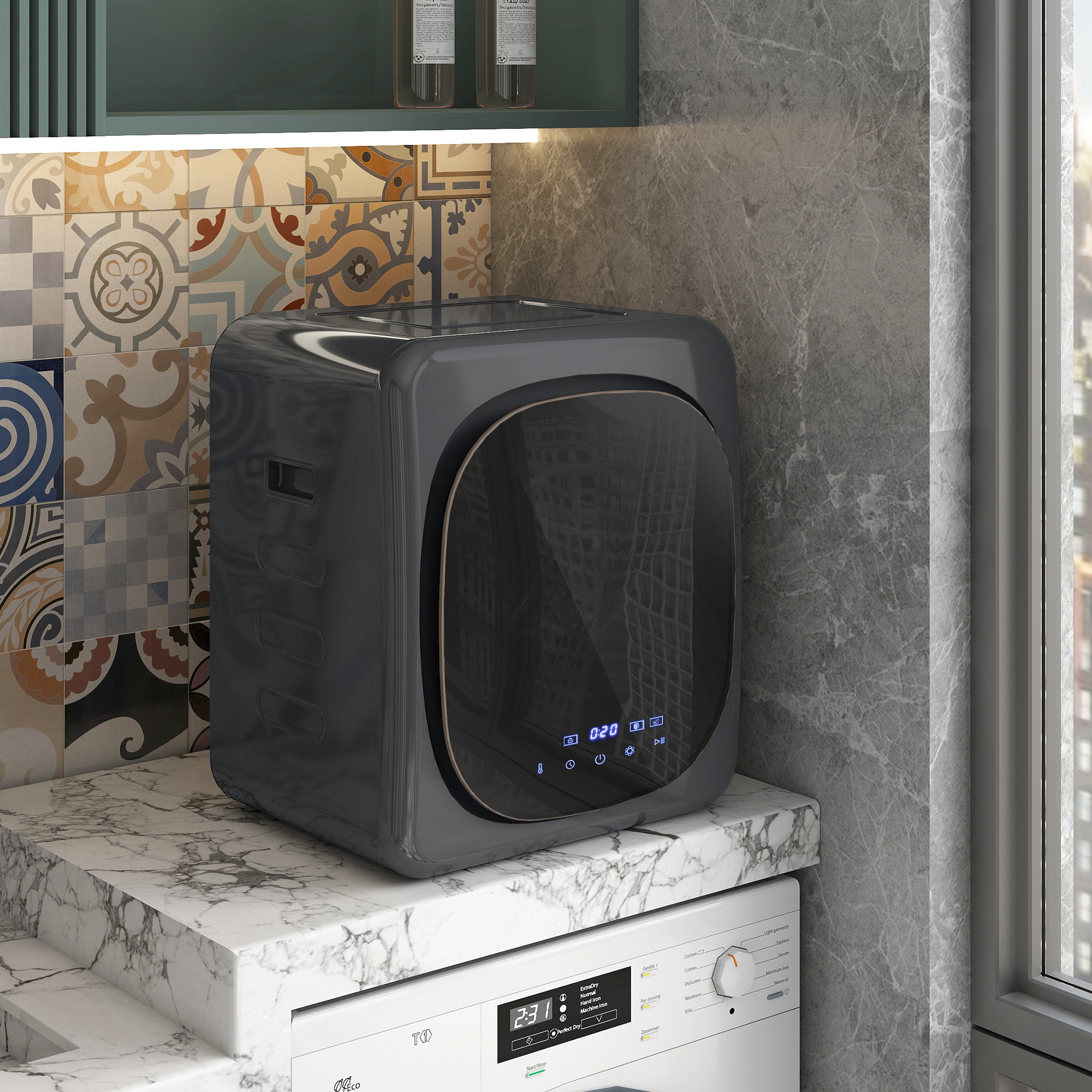 Wäschetrockner mit UV-Desinfektion, kompakte Bauweise, 4 kg Kapazität, Edelstahl, Grau