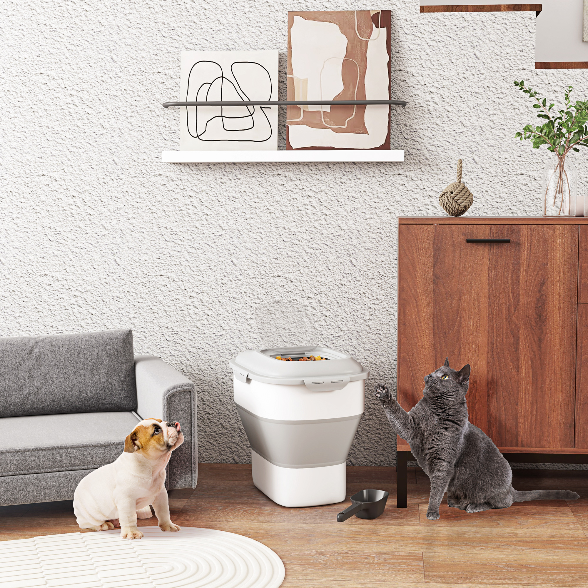 Trockenfutter-Behälter, faltbar, bis 25 kg, mit Zubehör, 44x32x37cm, Grau