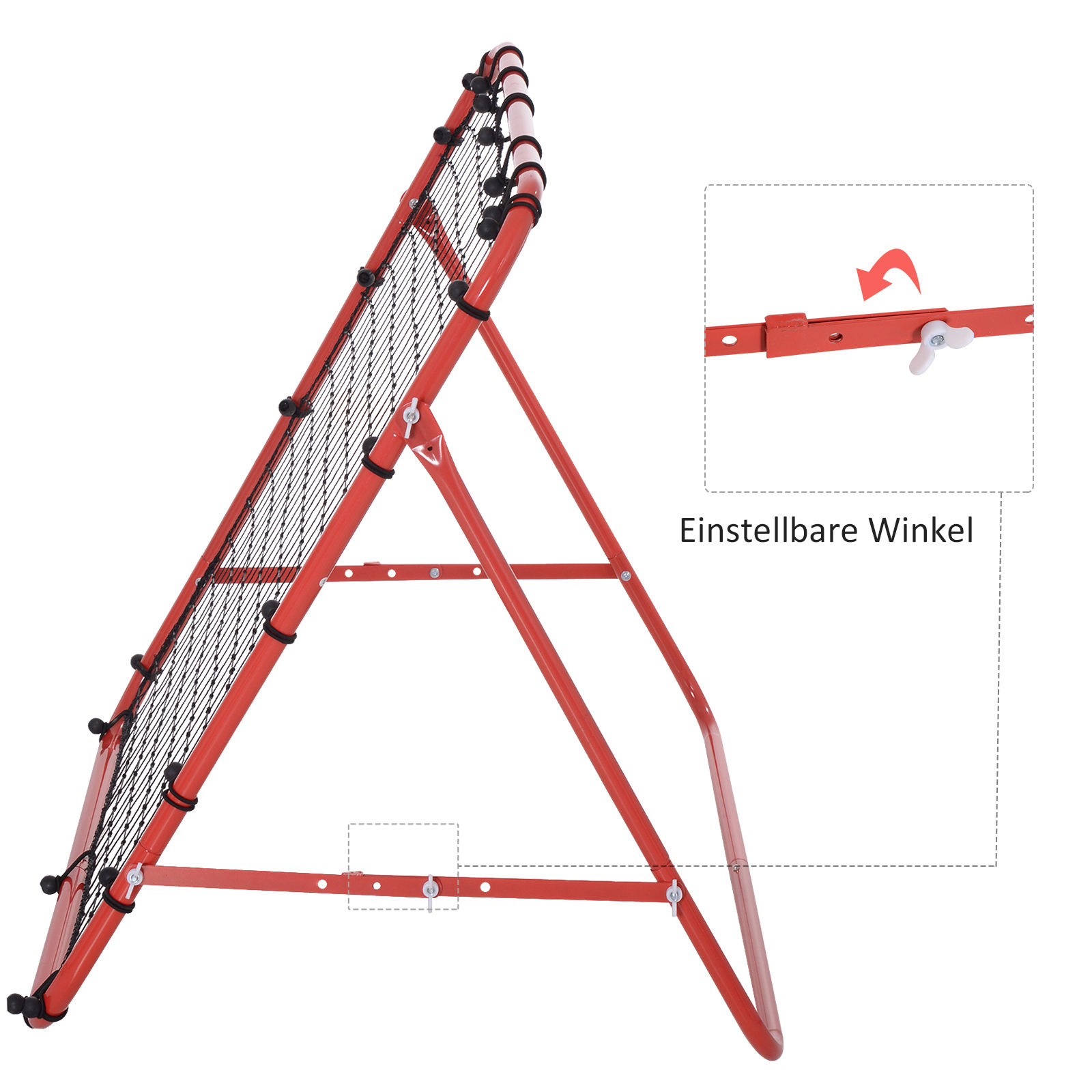 Rebounder für Fußball, 84 x 84 cm Fussball Rebounder mit stufenlos verstellbarem Winkel, Kickback Rückprallwand Fußballtor für Jugendliche Schuss-, Pass- und Ballannahmetraining Rot