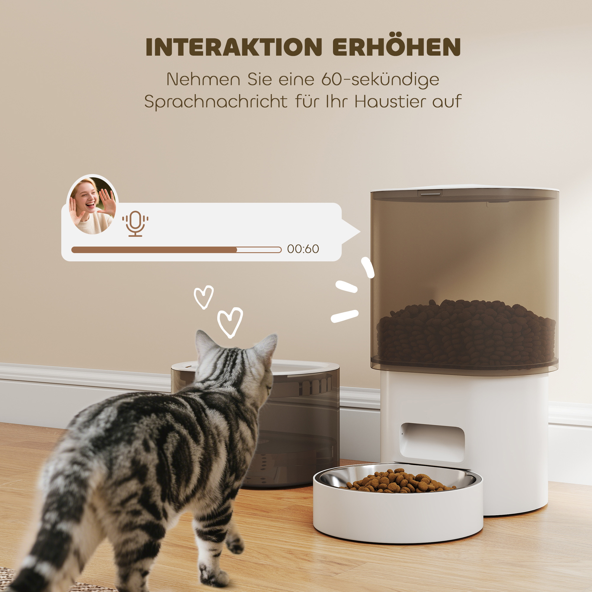 Automatischer Futterspender und 2,5 L Wasserspender für kleine Hunde, Katzen Weiß