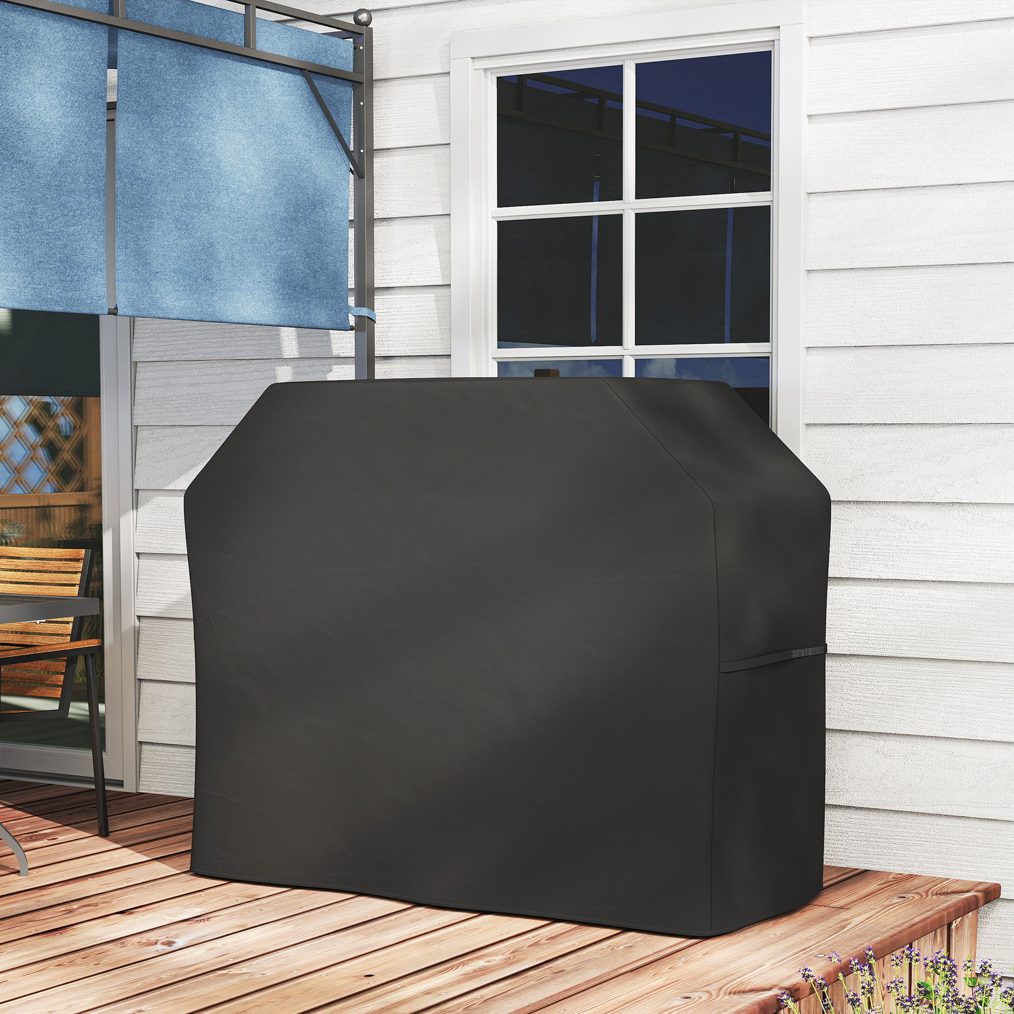 Grillabdeckung Schutzabdeckung für Grill Grillplane, wetterbeständig, 147 x 61 x 120cm, Schwarz