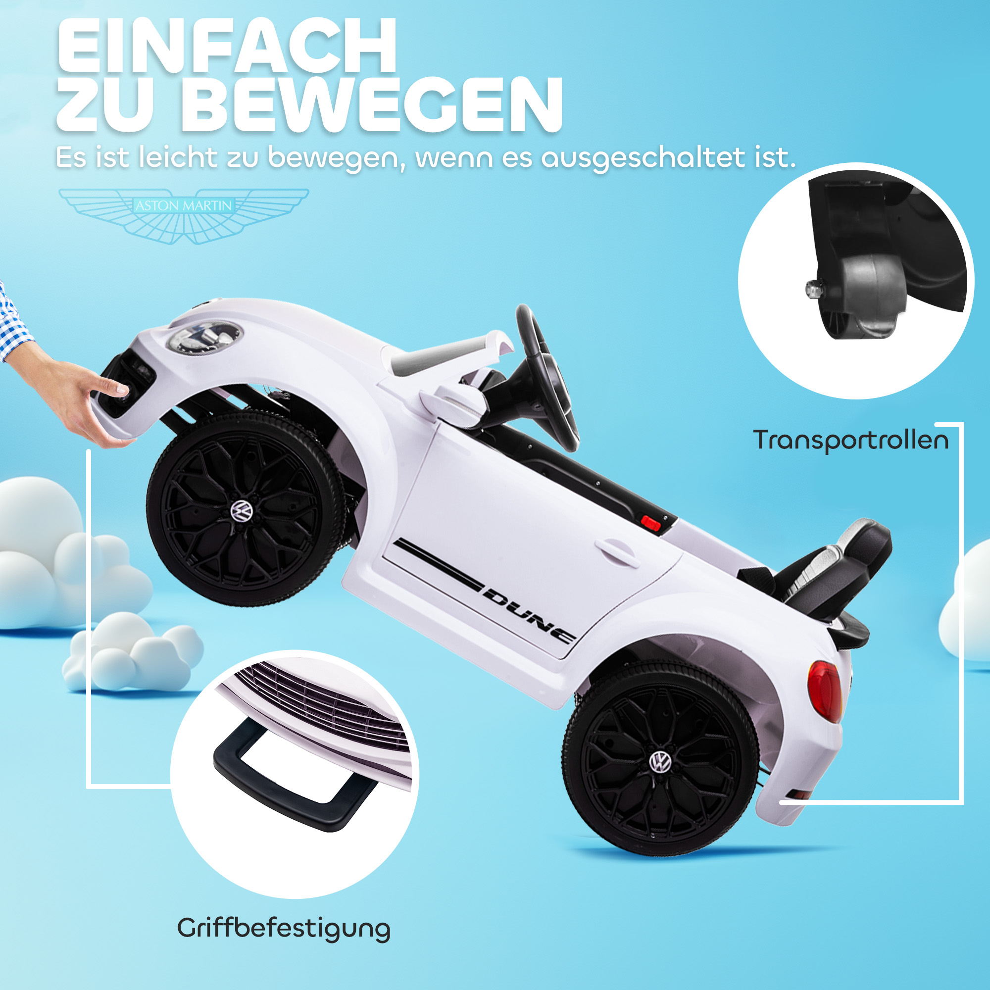 Kinderfahrzeug, VW Käfer, 3-5 km/h, mit Fernbedienung & Musik, Weiß