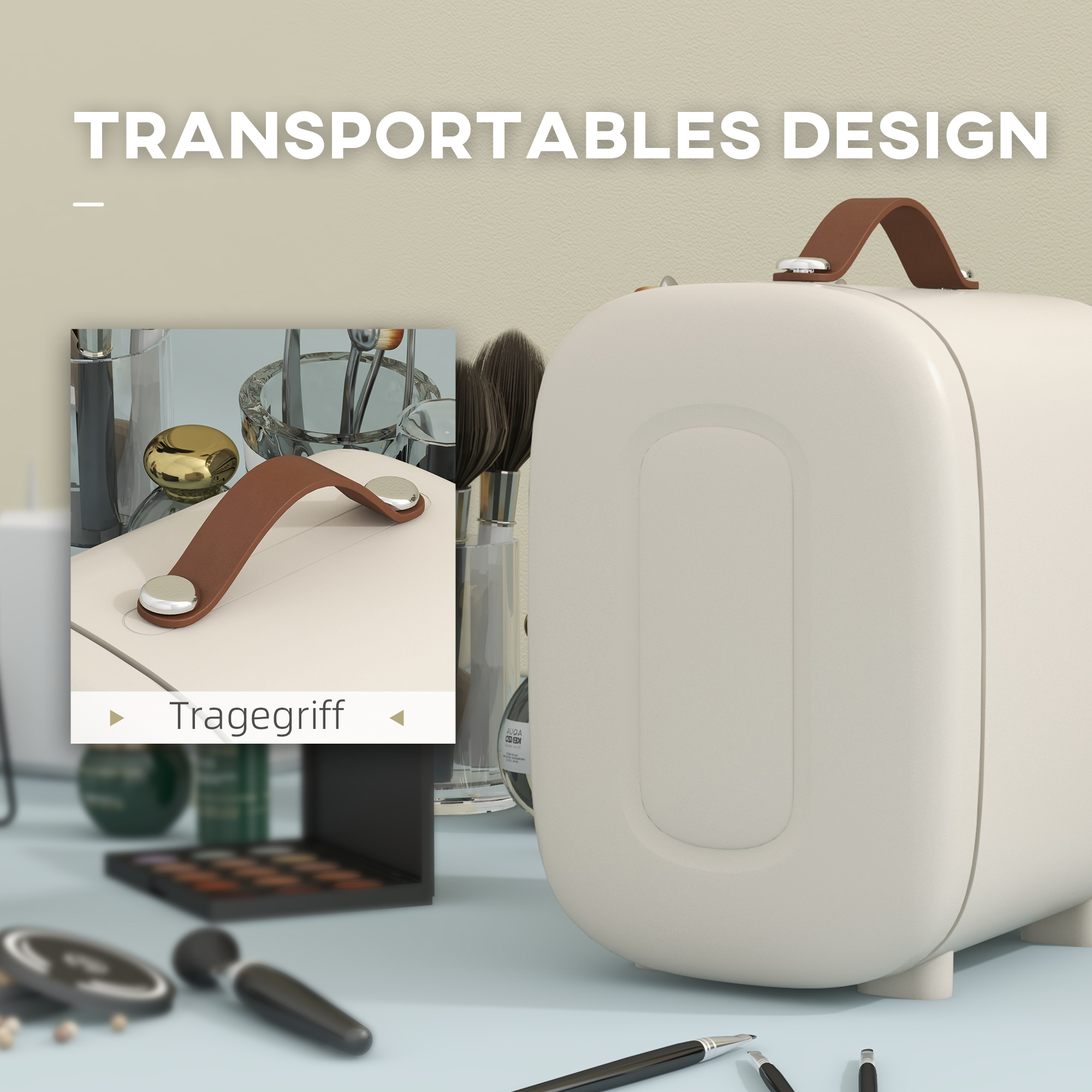 Mini Kühlschrank Kühlschrank Beauty Fridge, 4 L Fassungsvermögen, 20,3 x 26,3 x 28 cm, Cremeweiß