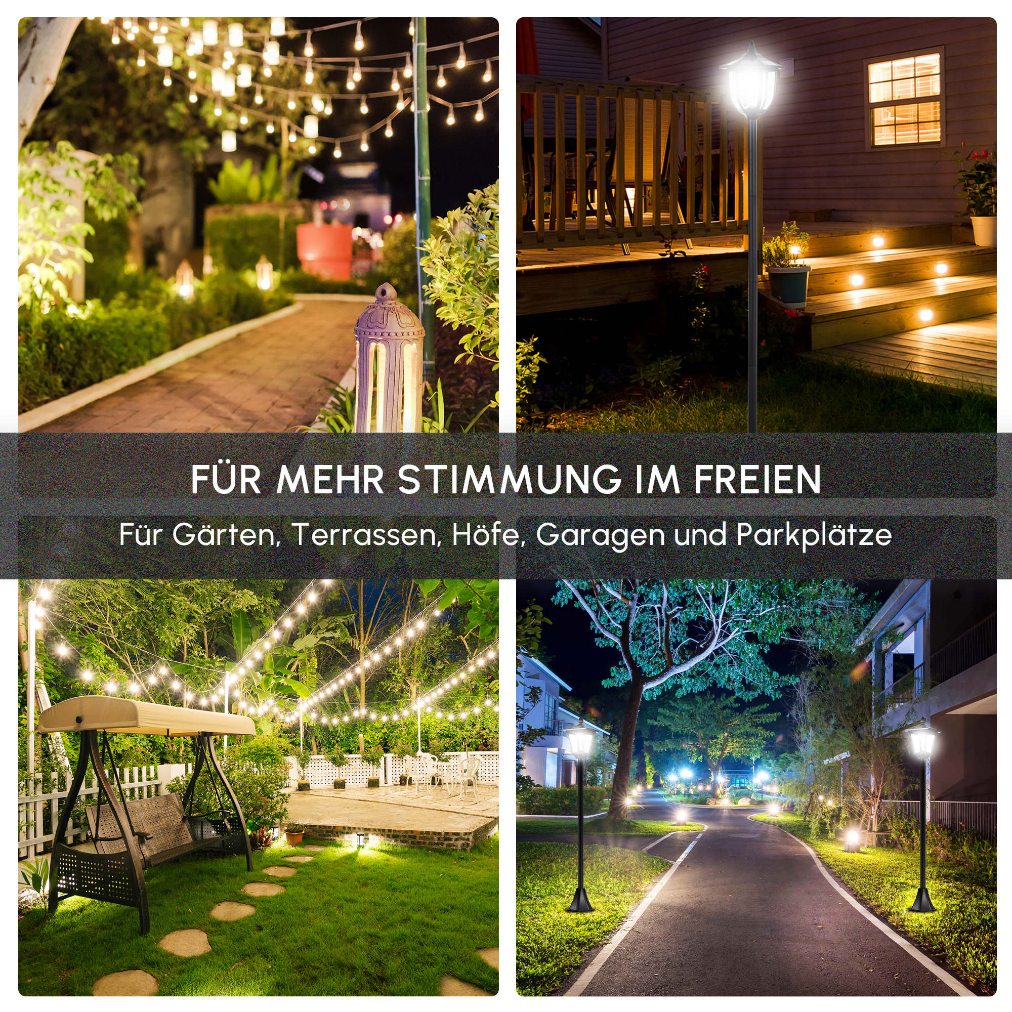 LED Solar Gartenlaterne, Stehleuchte aus Edelstahl Gartenlampe 160 cm hoch Windlicht Außenleuchte IP44, Solarlampe mit Lichtsensor 30 Lumen Erdspieß, Gartenlampe für Garten Balkon Schwarz