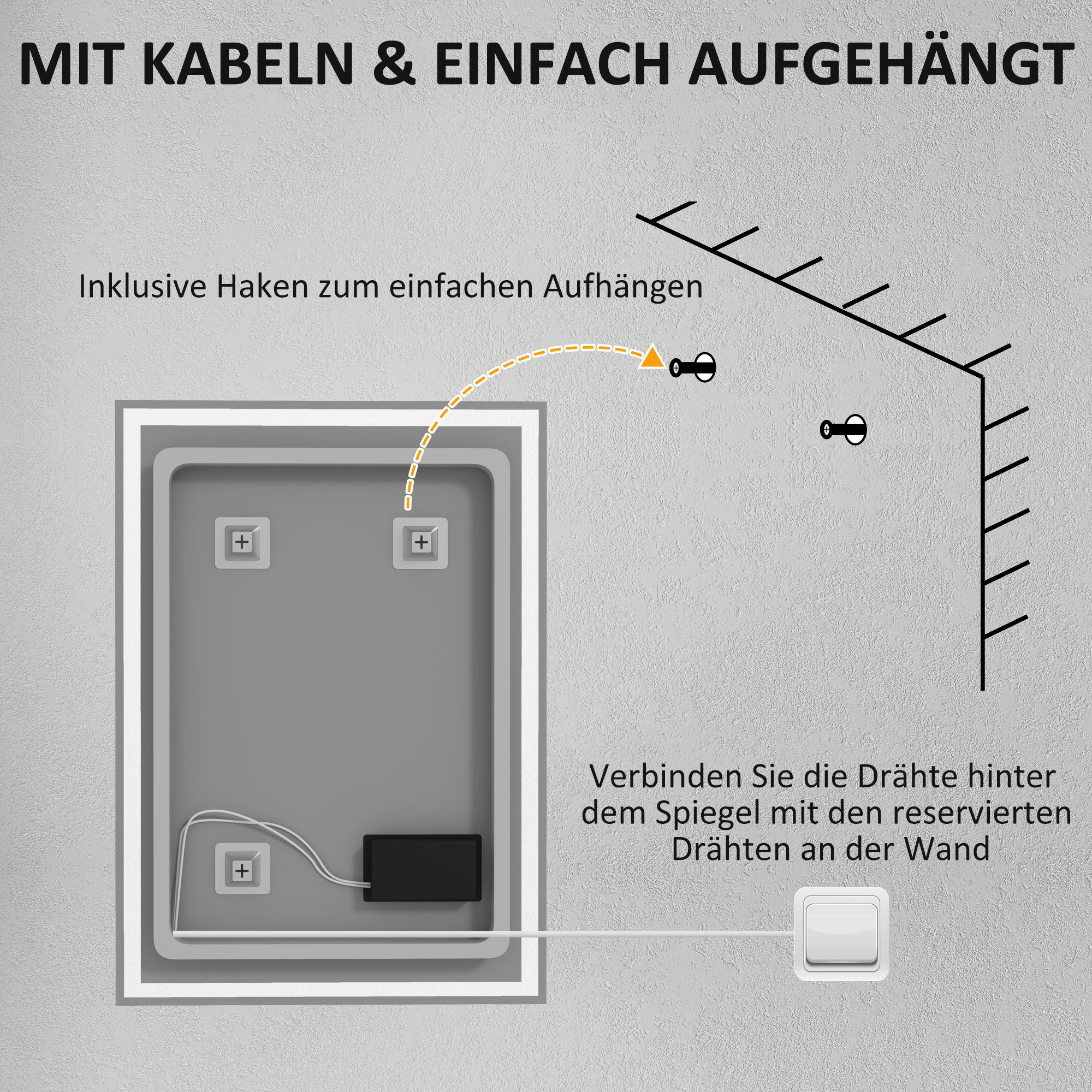 Badspiegel Badezimmerspiegel Wandspiegel LED´s, Berührungsschalter, Weiß