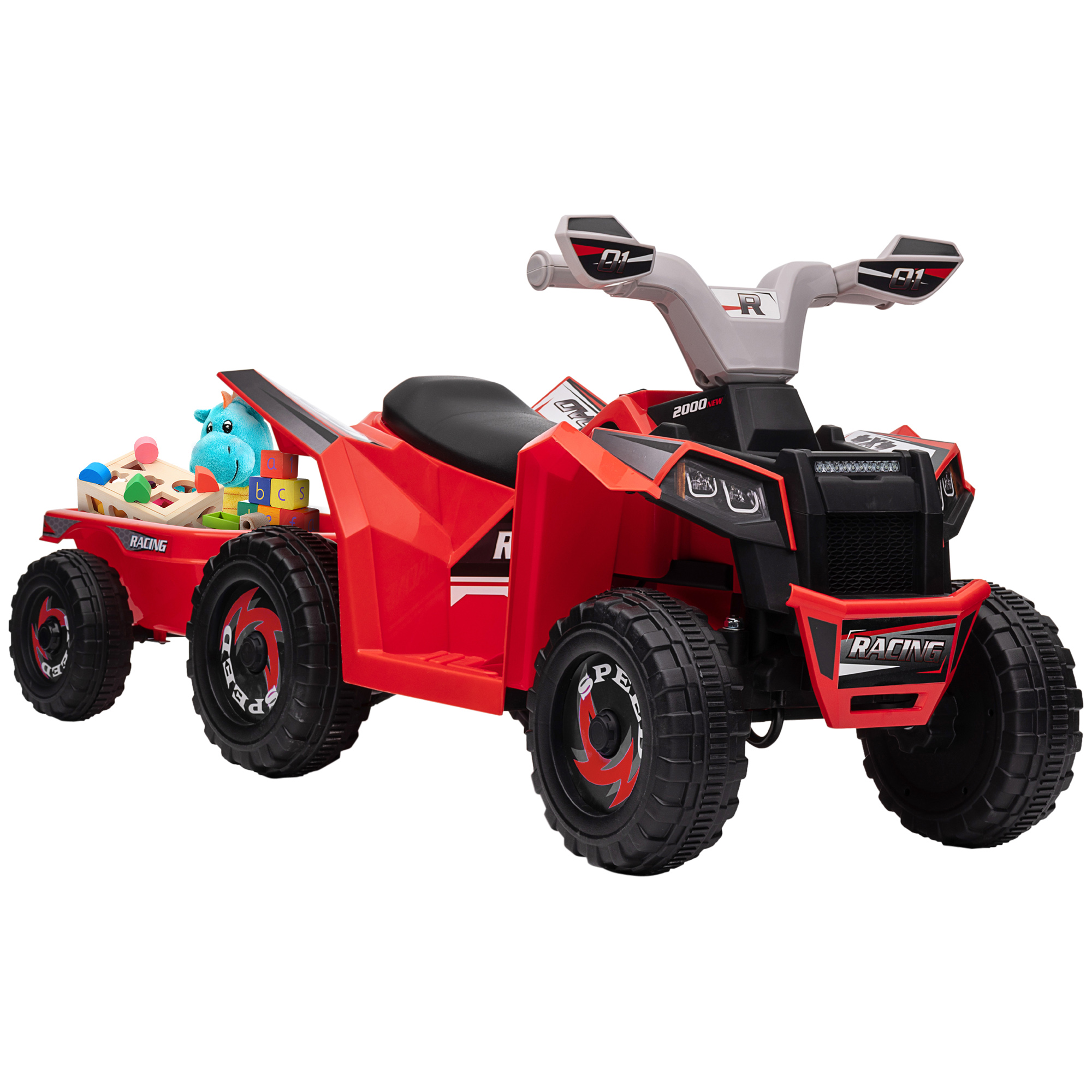 Kinderquad mit Anhänger, 2,5 km/h, 50 Minuten Fahrtzeit, für 1,5 bis 3 Jahre, bis 25 kg, Rot
