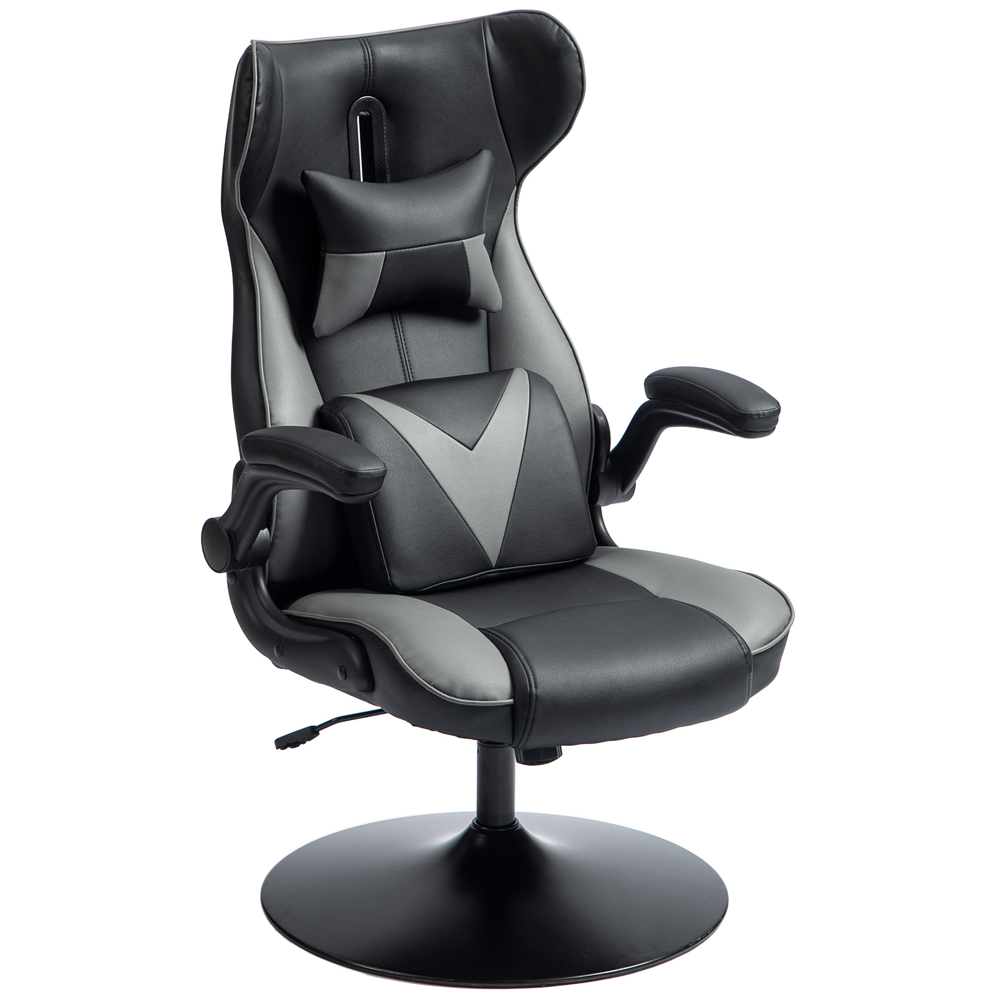 Gaming-Stuhl mit Schaukelfunktion, Drehstuhl, höhenverstellbar, gepolsterter Sitz, Metall, 67 x 71 x 112 cm, Grau