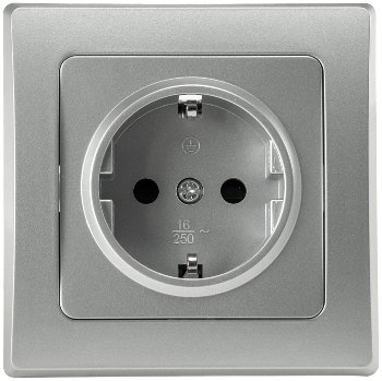 DELPHI Schutzkontakt-Steckdose, 250V~/ 16A, inkl. Rahmen, UP, silber DELPHI Schutzkontakt-Steckdose, 250V~/ 16A, inkl. Rahmen, UP, silber