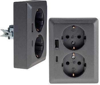 MILOS Schutzkontakt-Steckdose 2-fach, 250V~/ 16A, 1x UP, USB A+C/PD, anthrazit MILOS Schutzkontakt-Steckdose 2-fach, 250V~/ 16A, 1x UP, USB A+C/PD, anthrazit