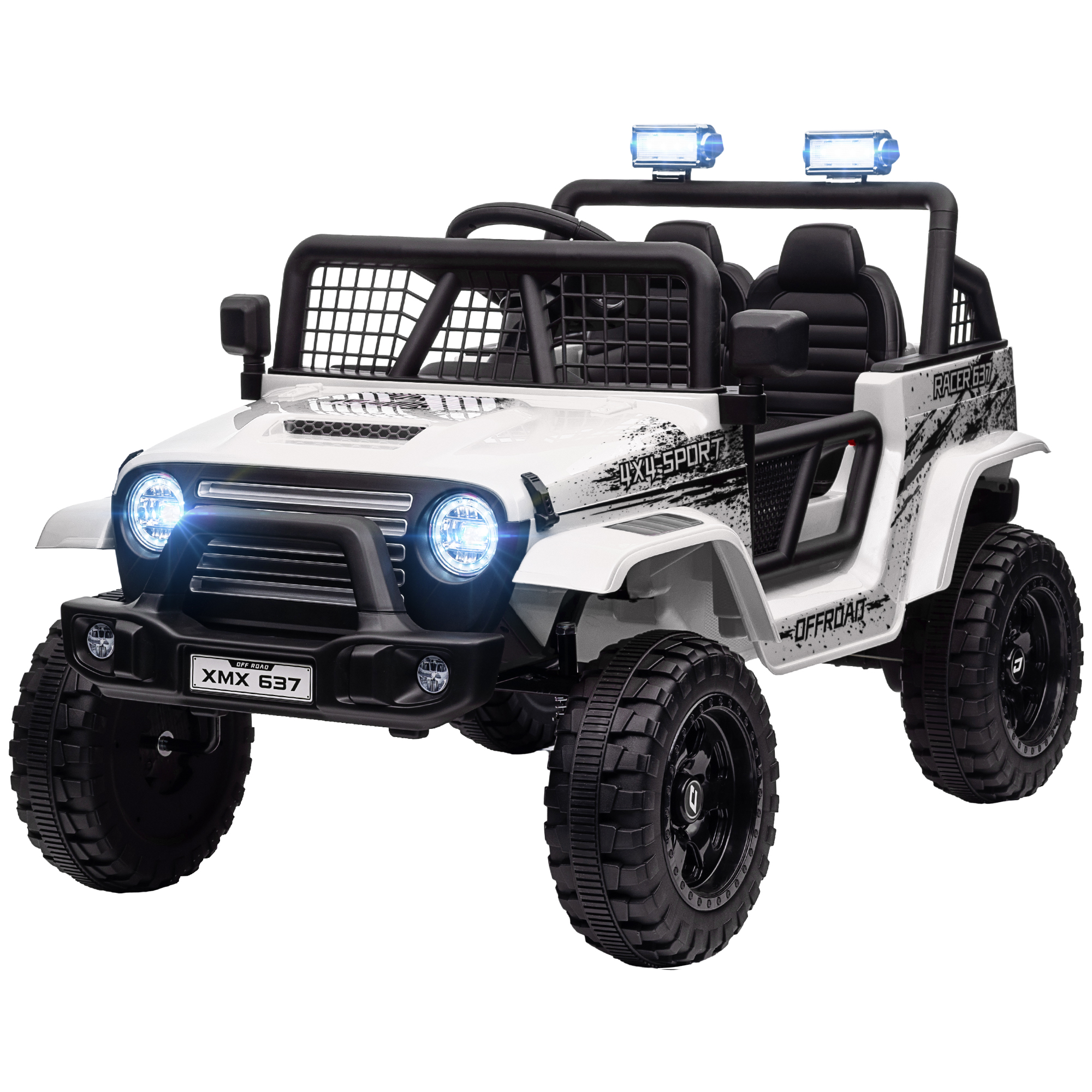 Kinder-Elektroauto mit sanfter Federung, fernsteuerbar, LED-Lichter, Hupe, 12V-Motoren, aus Kunststoff und Metall, Weiß