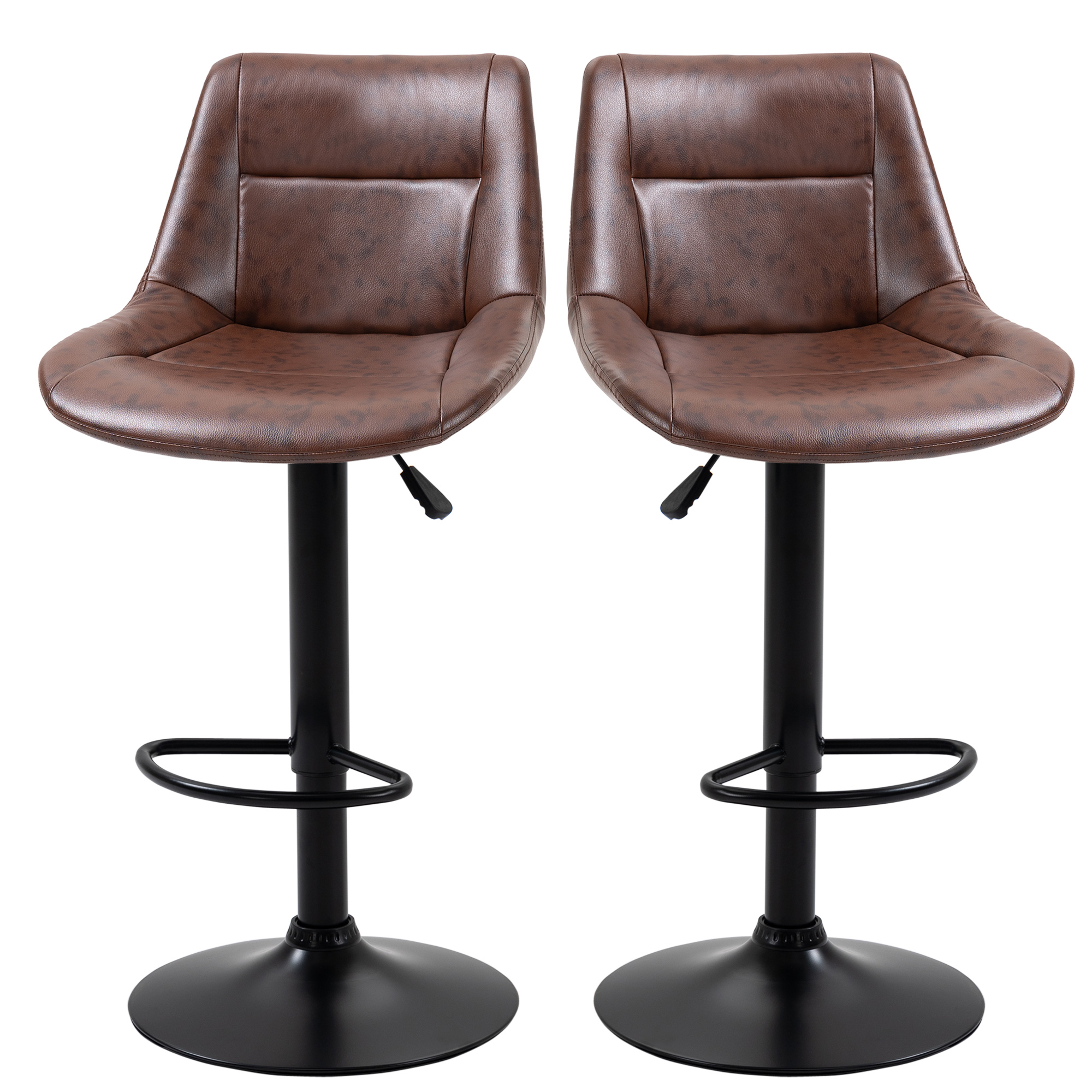 2er-Set Barhocker Barhocker Barstühle, höhenverstellbar, inkl, Fußstütze, 46,5cm x 50cm x 108cm, Schwarz + Braun