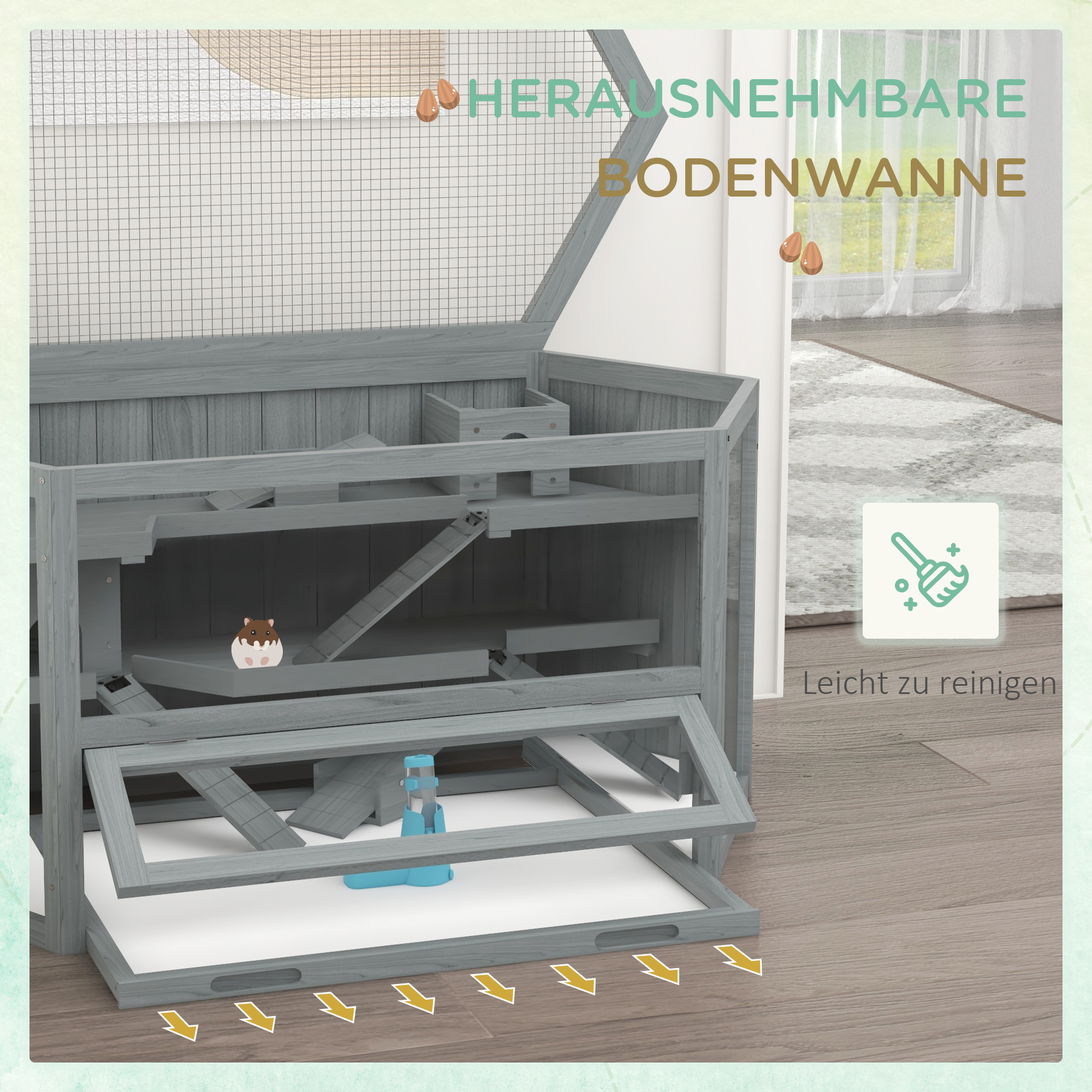 Hamsterkäfig, 3 Etagen, herausnehmbare Wanne, Holz/Metall, 115x60x55 cm