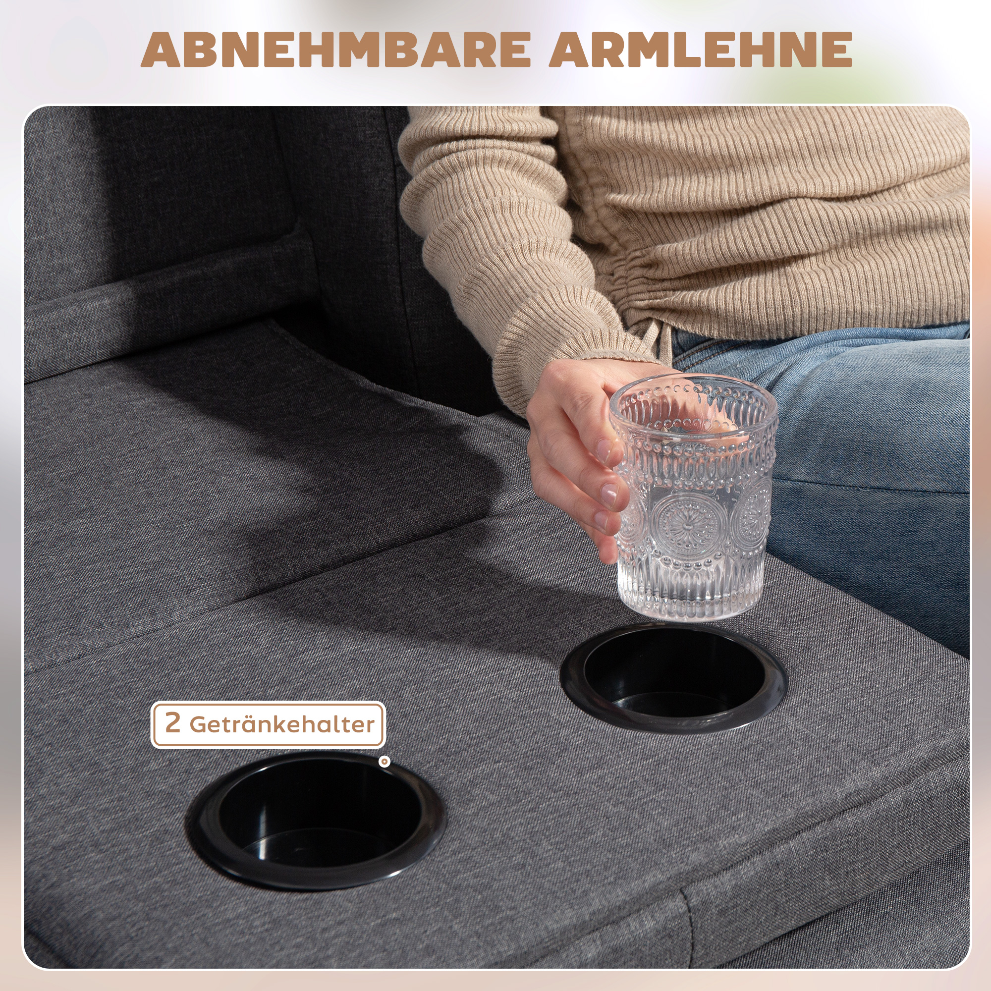 Schlafsofa im Skandi-Design, 3-Sitzer-Sofa, 2 Kissen, Grau + Natur