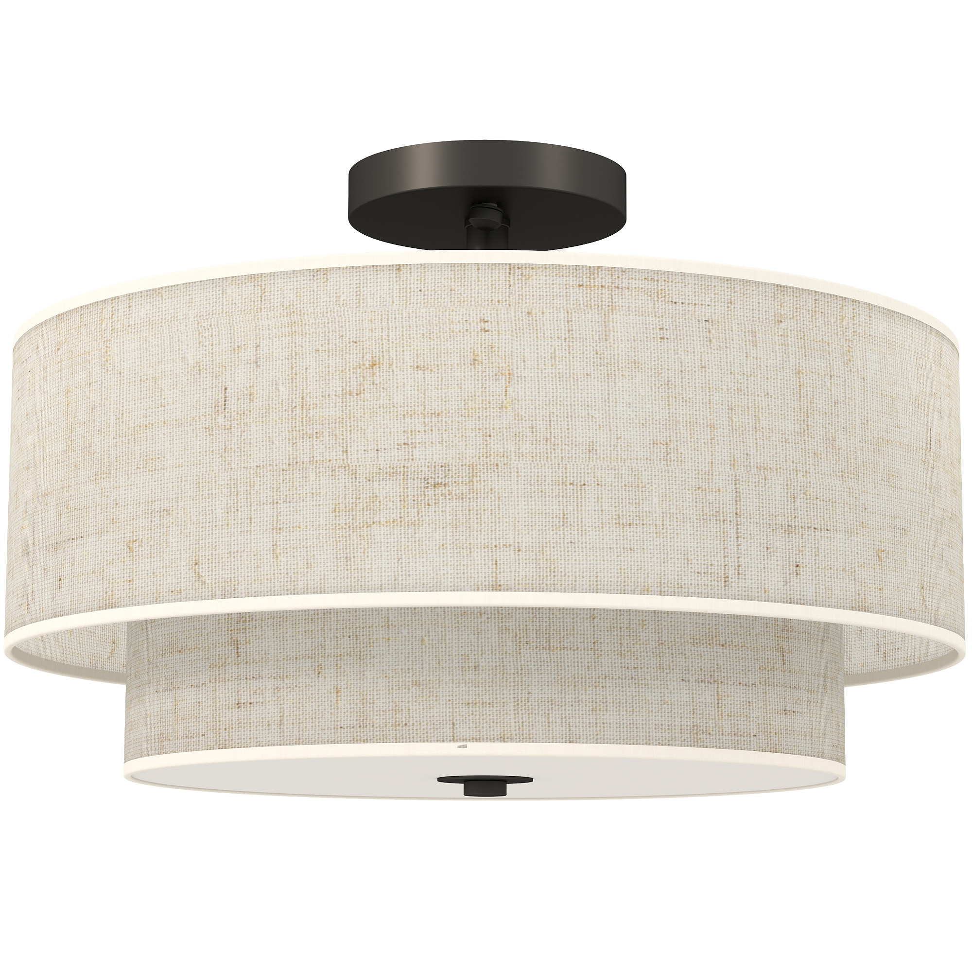 Deckenlampe, Hängeleuchte mit doppelten Schirmen in Leinenoptik, Cremeweiß