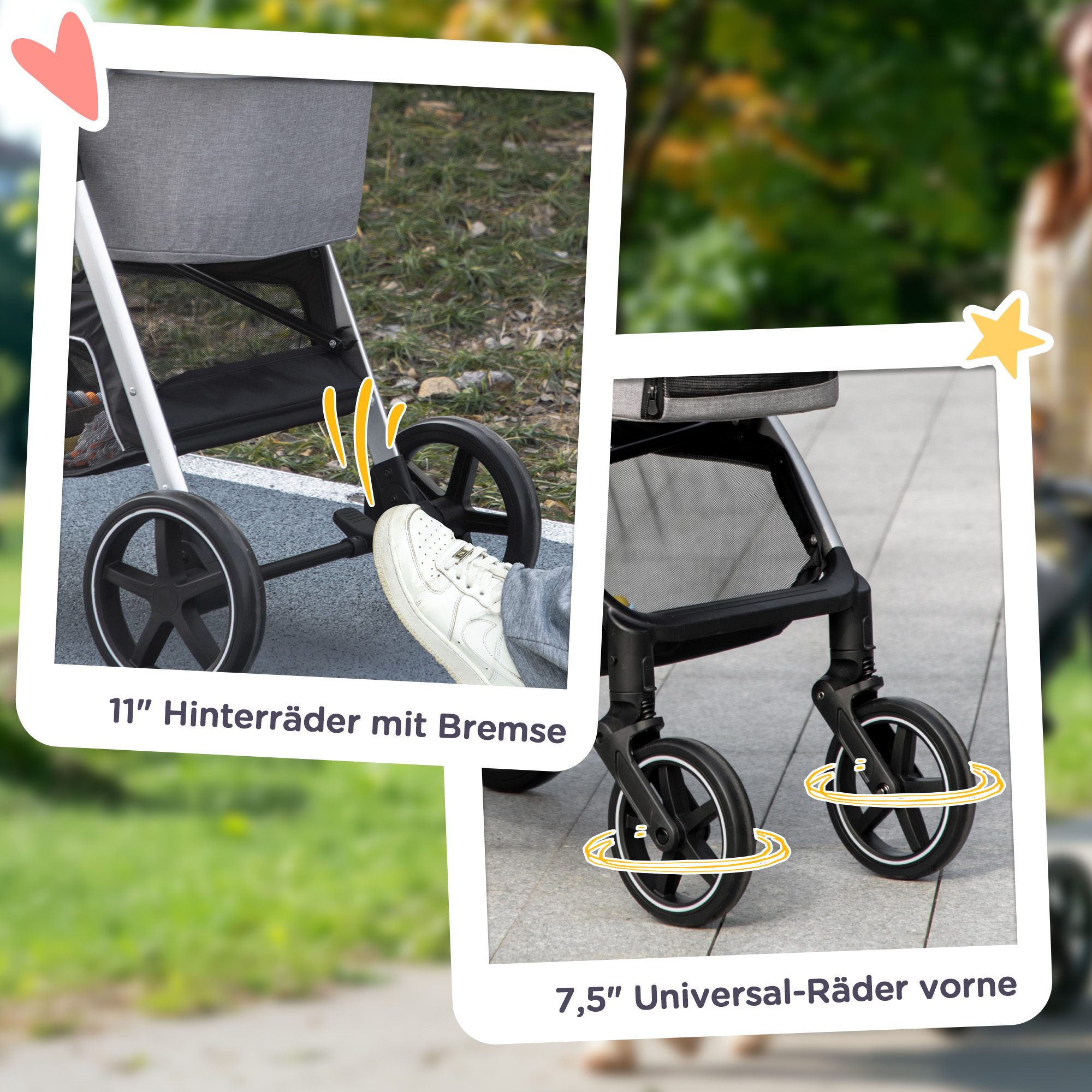 Hundebuggy Hundewagen bis 10 kg Klappbar Tragtasche Bodenkorb 83 cm x 58 cm x 102 cm, Hellgrau