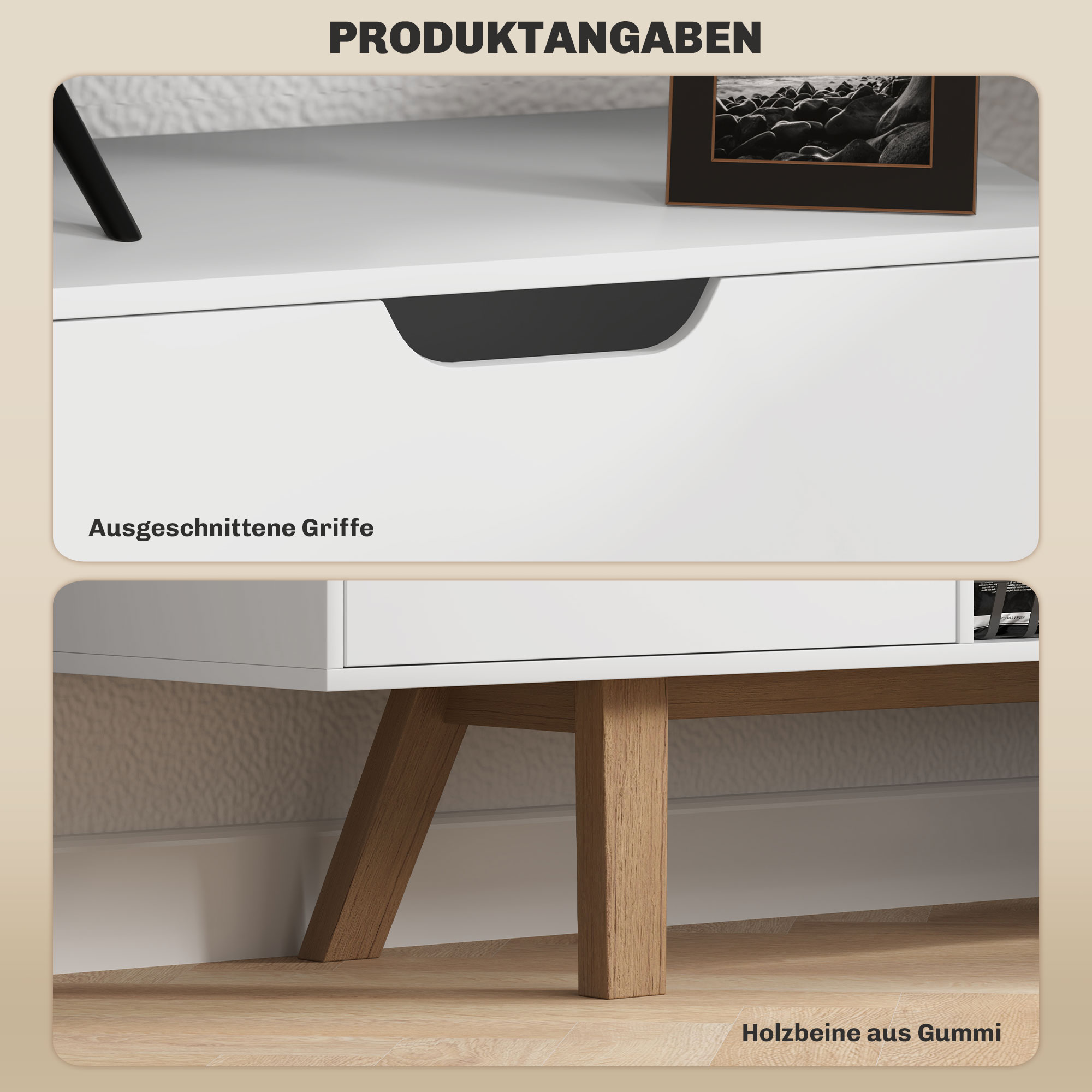TV-Kommode mit Schubladen und offenen Regalen, MDF, 150 x 39 x 50 cm, Weiß